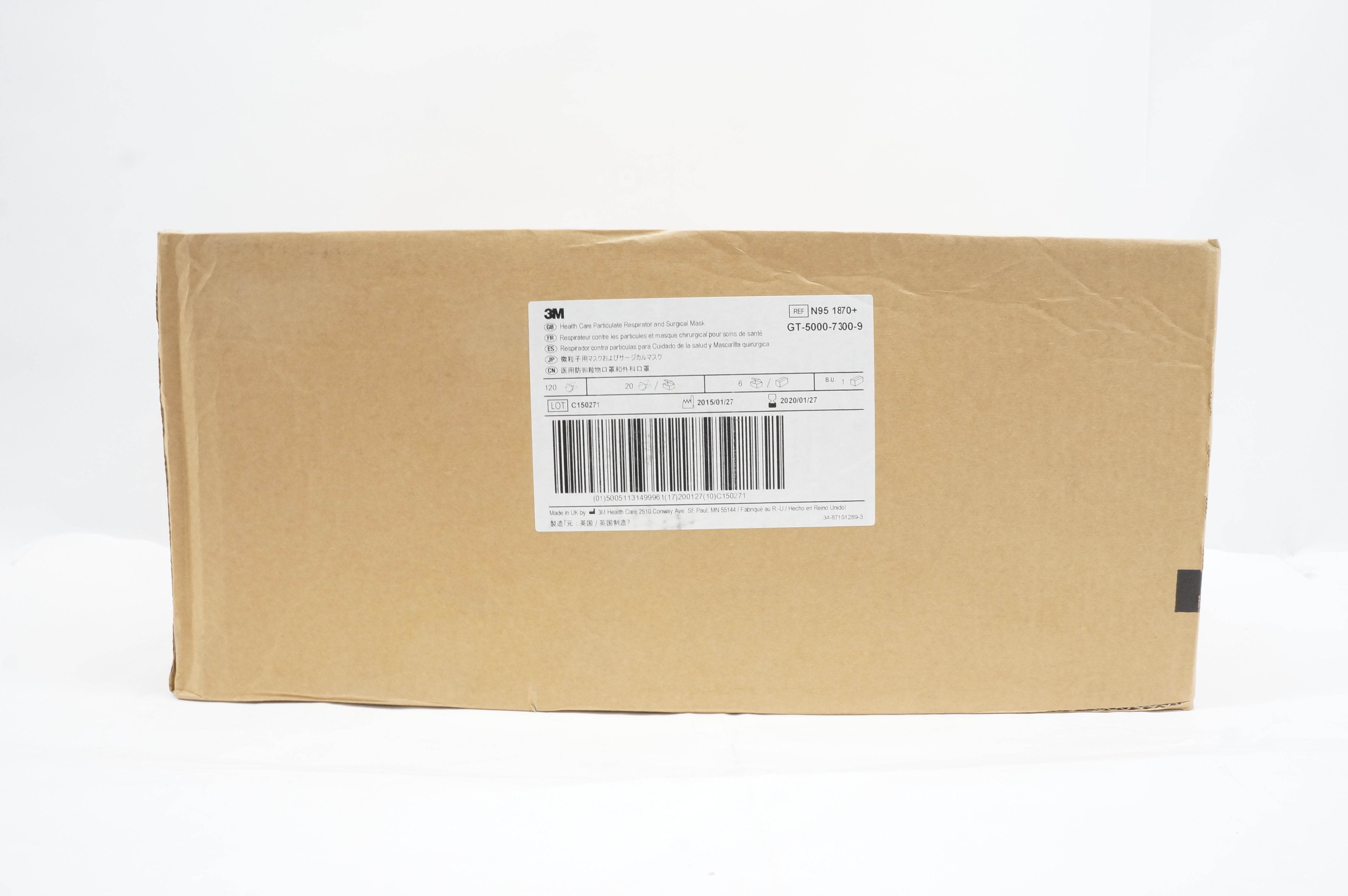 3M 1870+ N95 Health Care Particulate Respirator & Surgical Mask - Case of 120(x)