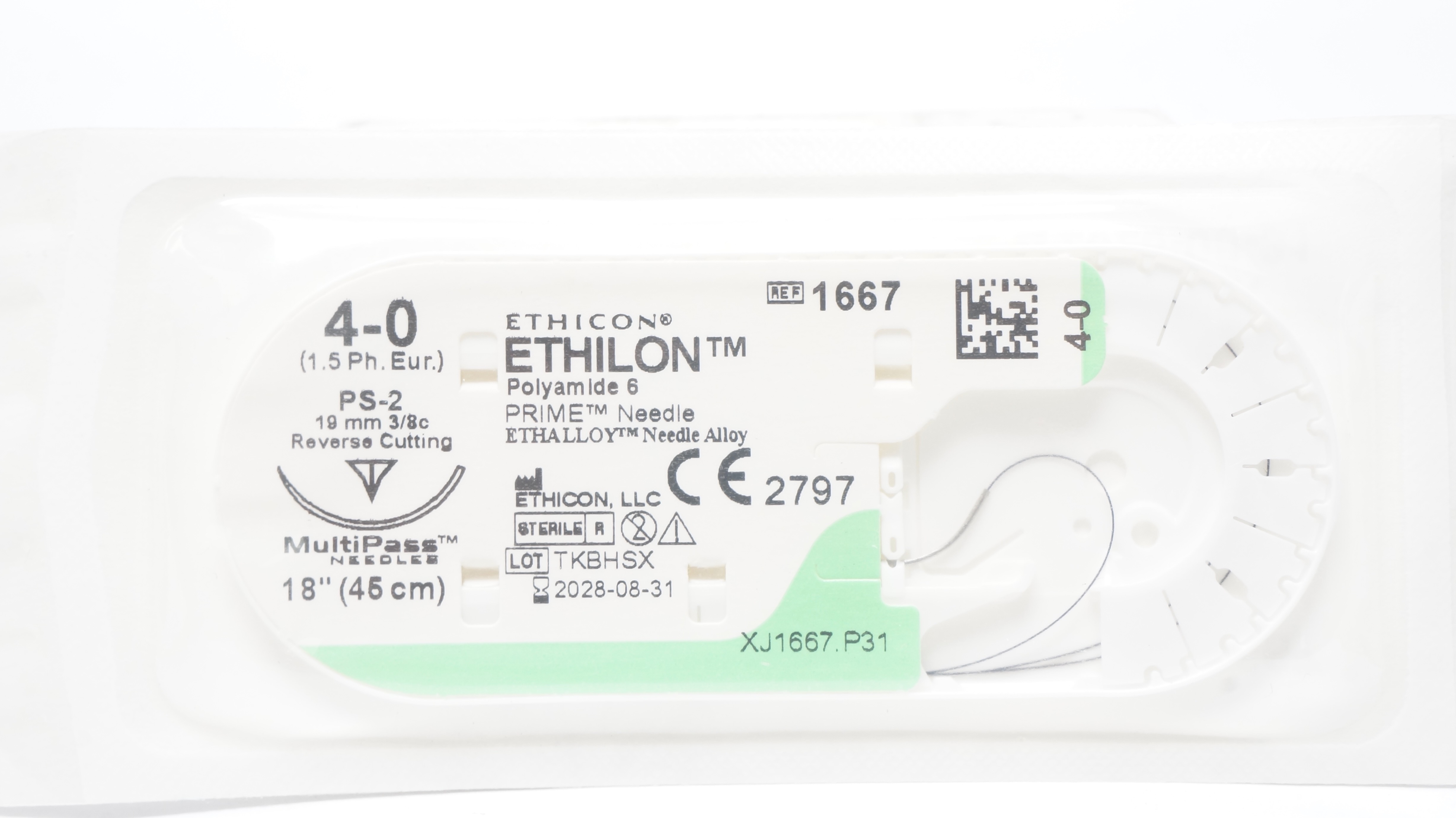 Ethicon 1667 4-0 ETHILON Nylon Stre PS-2, 19mm 3/8c Reverse Cutting, 18inch