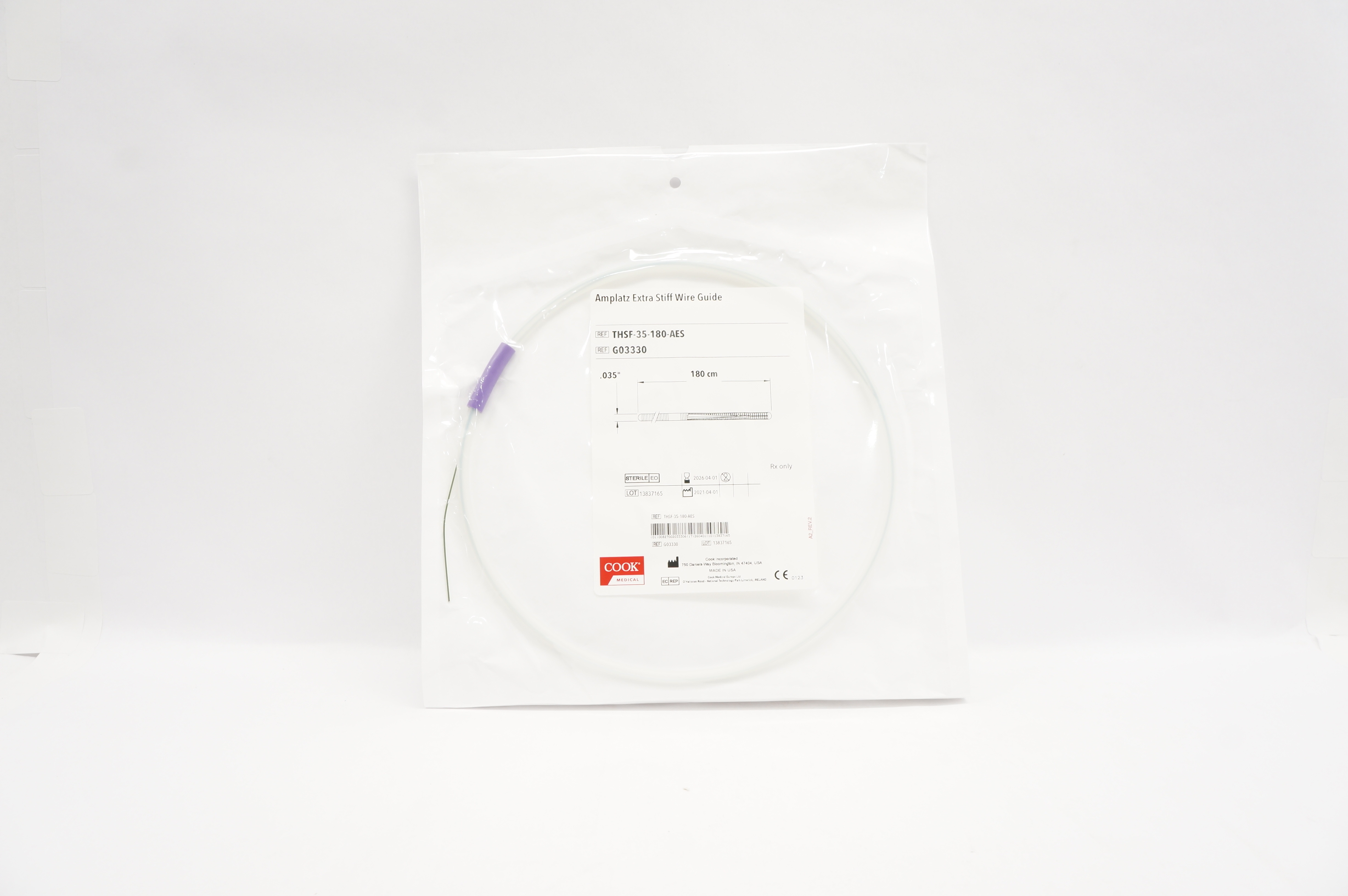 Cook Medical G03330 Amplatz Extra Stiff Wire Guide .035inch x 180cm
