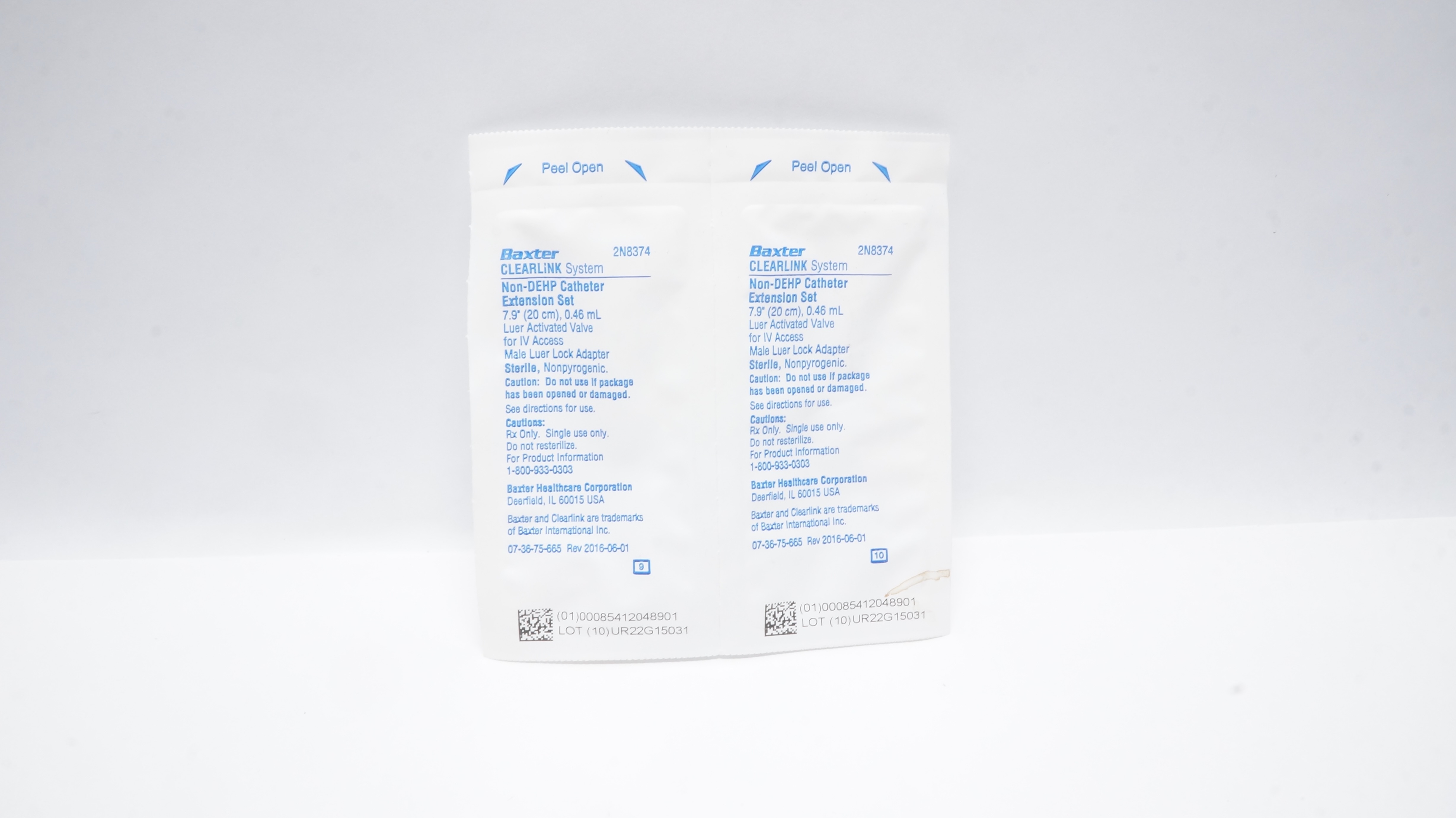 Baxter 2N8374 CLEARLINK System Non-DEHP Cath. Extension Set 7.9Inx0.46mL -2 Lots