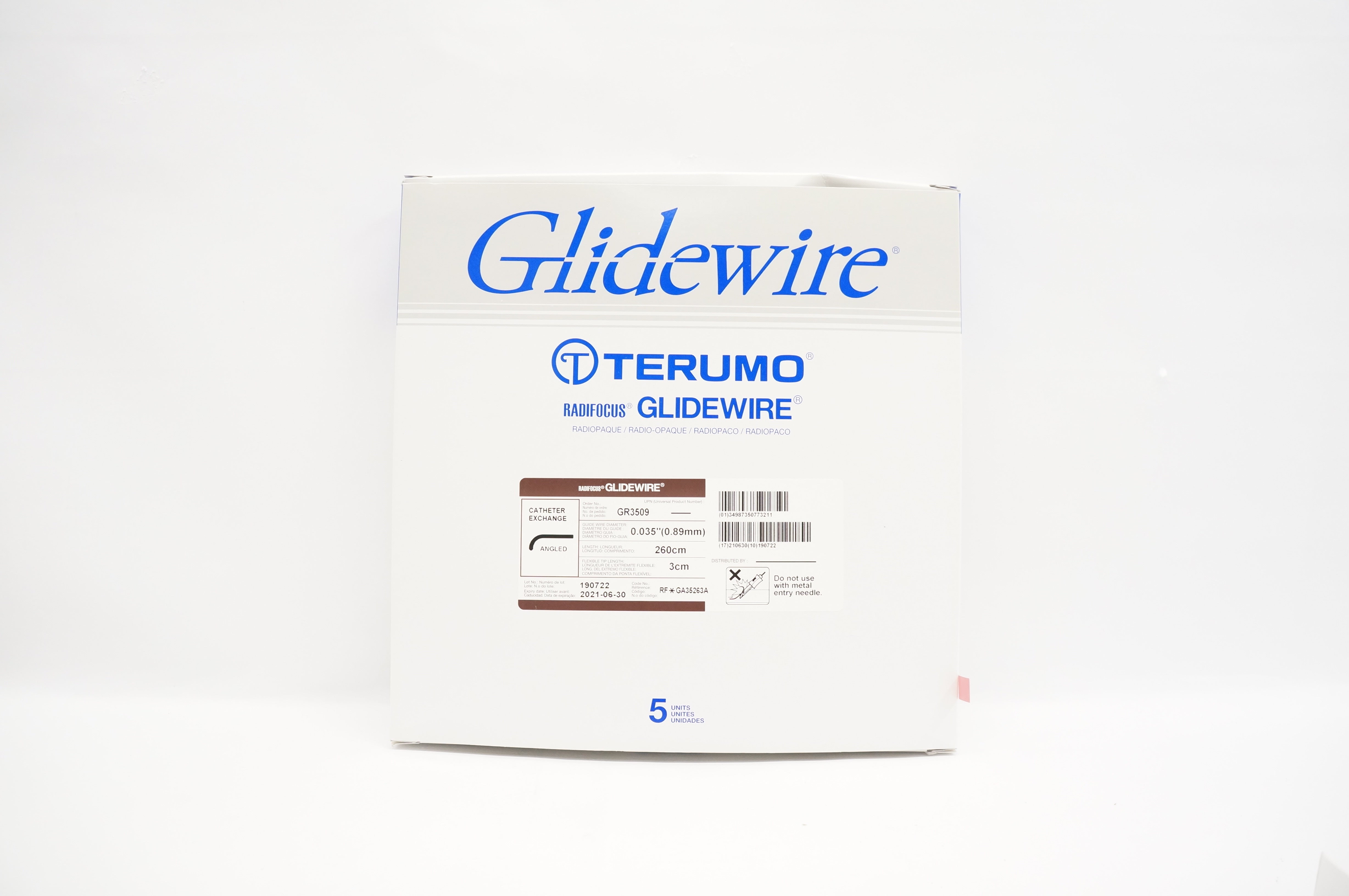 Terumo GR3509 Radifocus Glidewire Cath. Exchange Angled 0.035inx260cm-Box of5(x)