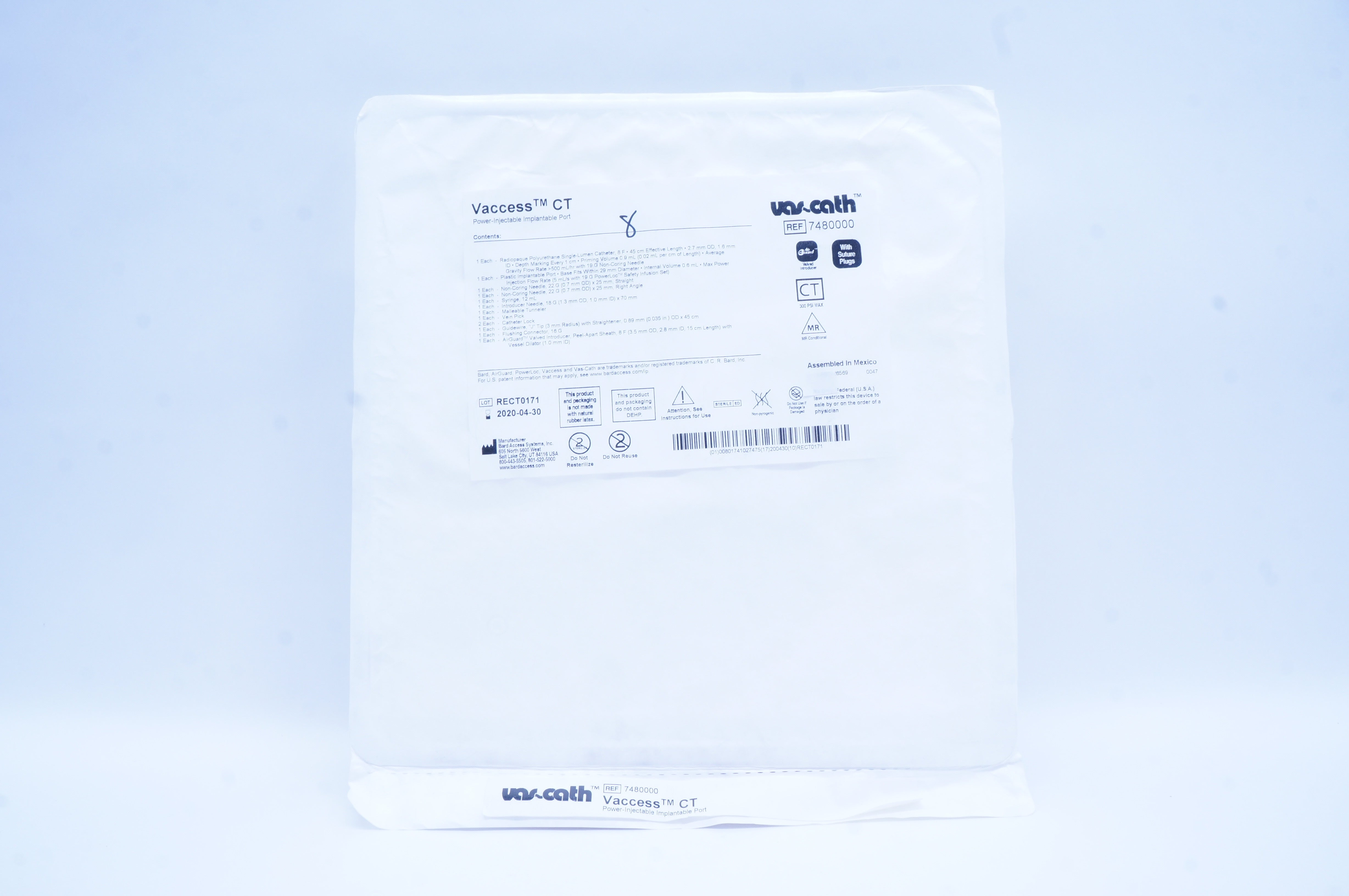 Bard 7480000 Vas-Cath Vaccess CT Power-Injectable Implantable Port (x)