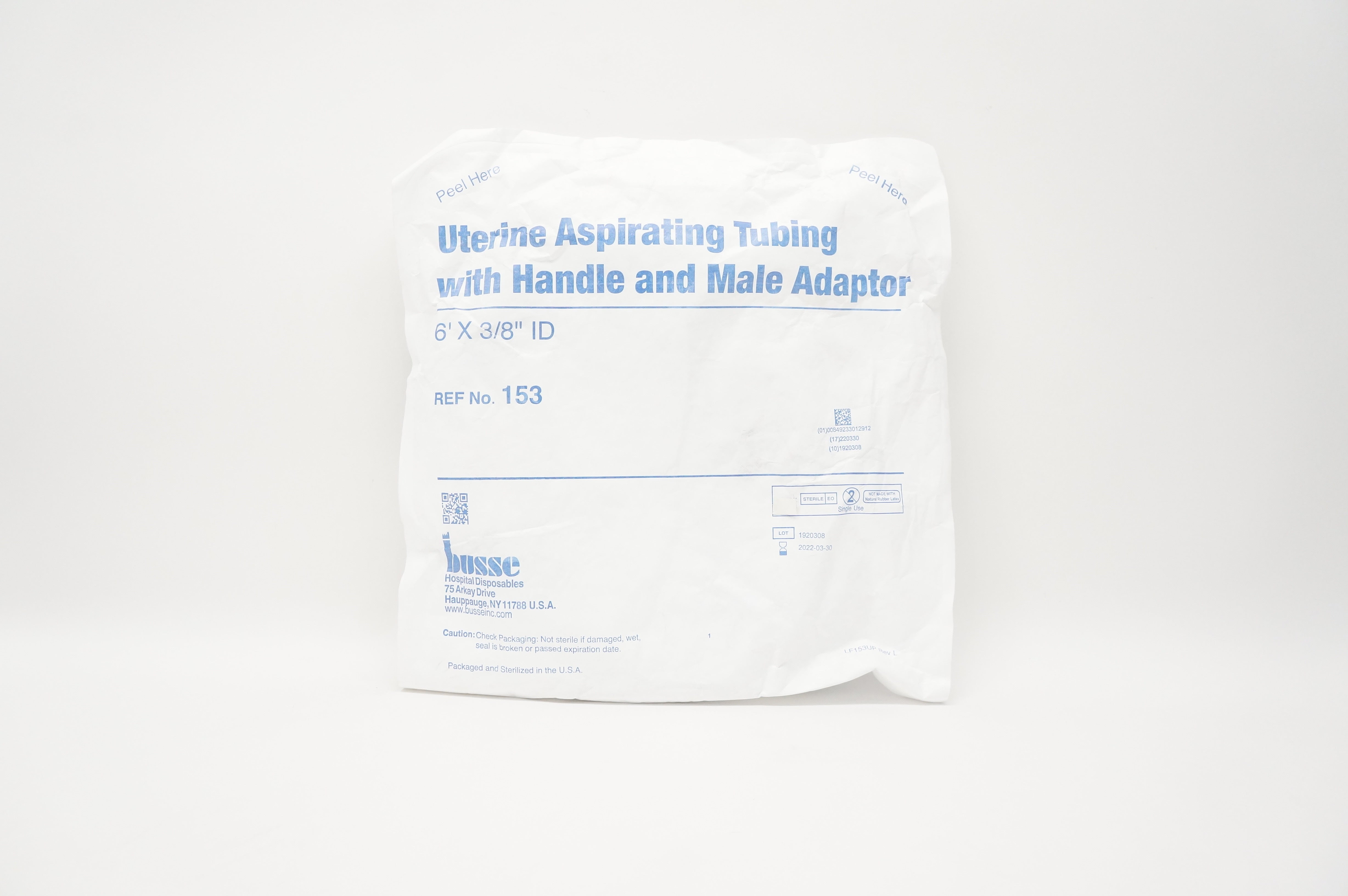 Busse 153 Uterine Aspirating Tubing w/ Handle & Male Adaptor 6Fr x 3/8in. ID (x)