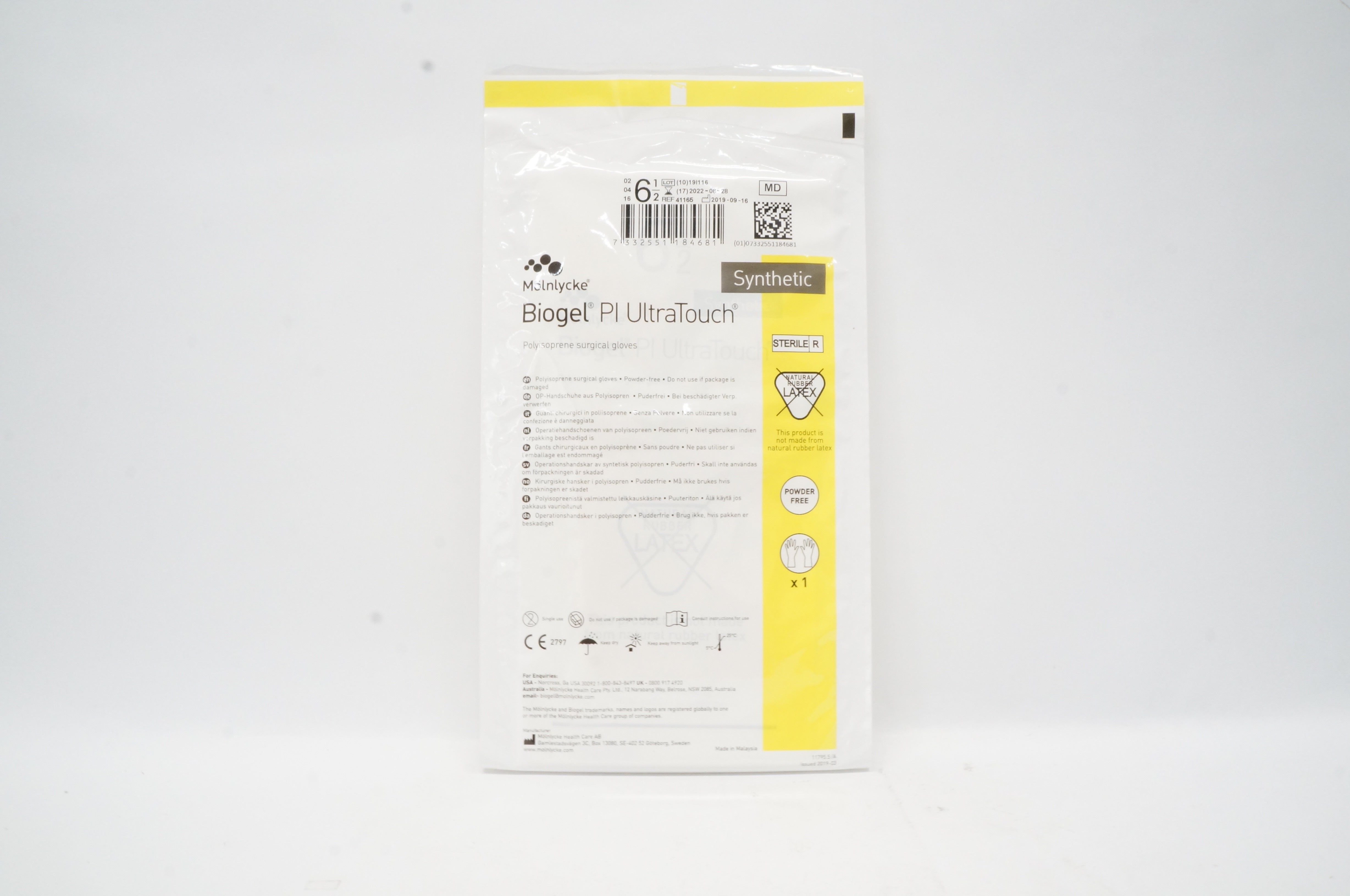 Molnlycke Healthcare 41165 Biogel Pl UltraTouch Surgical Gloves, Size 6 1/2