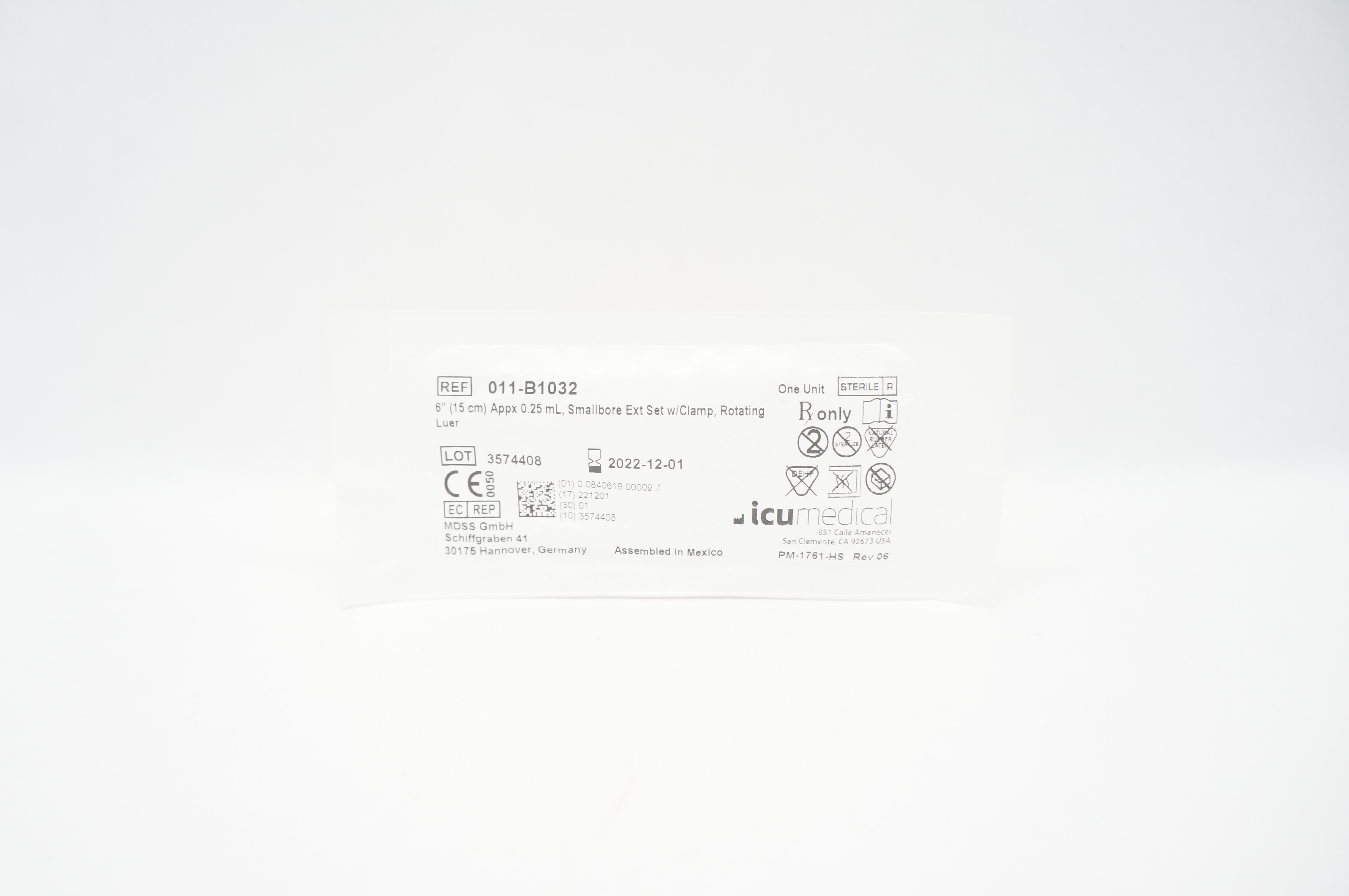 ICU Medical 011-B1032 Smallbore Extension Set 6 inch Appx. 0.25mL
