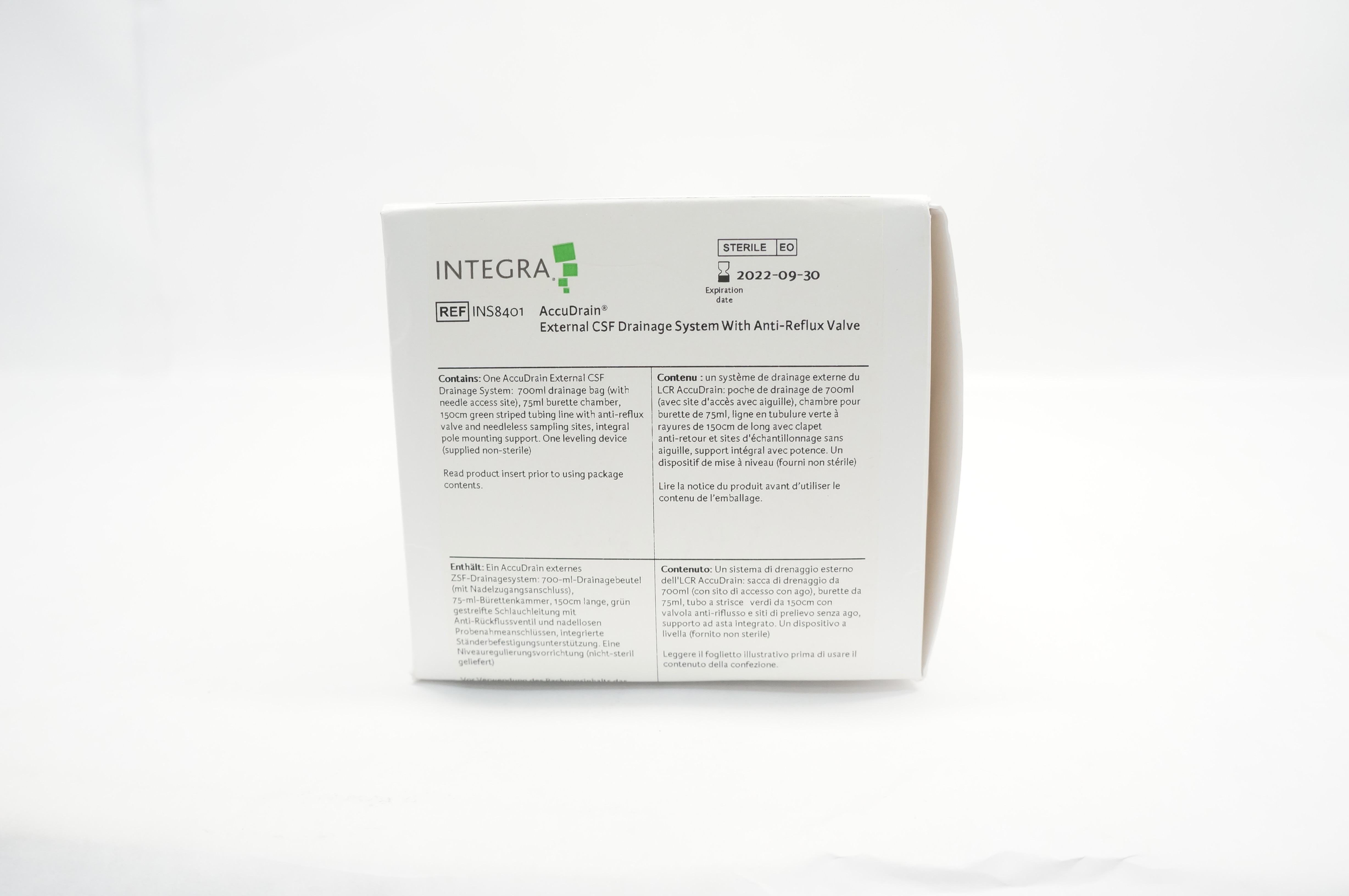 Integra INS8401 AccuDrain External CSF Drainage System With Anti-Reflux ...