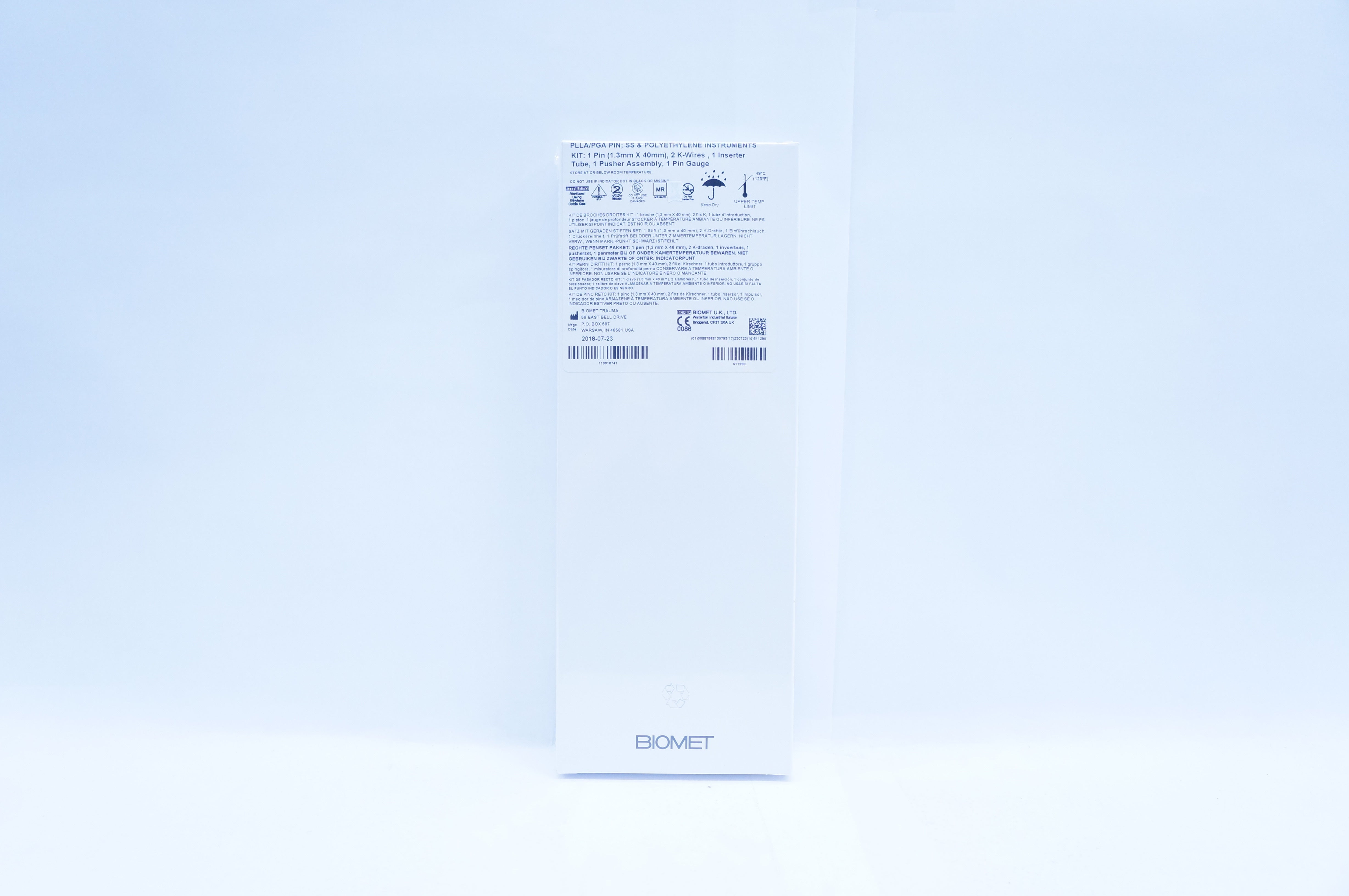 Biomet 110010741 Orthosorb LS 1.3mm Straight Pin Kit, 1 Pin 1.3mm x 40mm