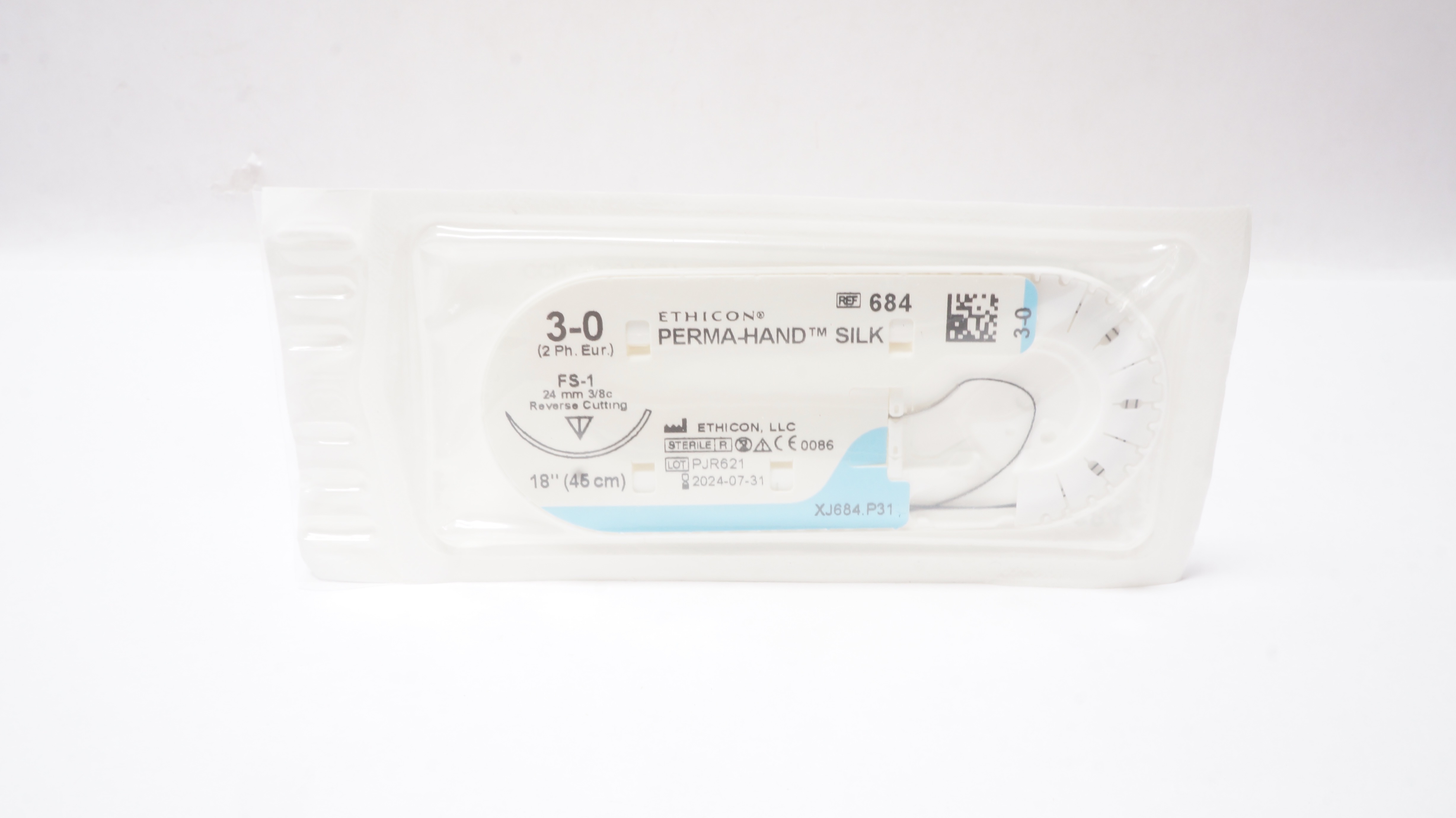 Ethicon 684 3-0 Perma-Hand Silk Stre FS-1 24mm 3/8c Reverse Cutting, 18inch