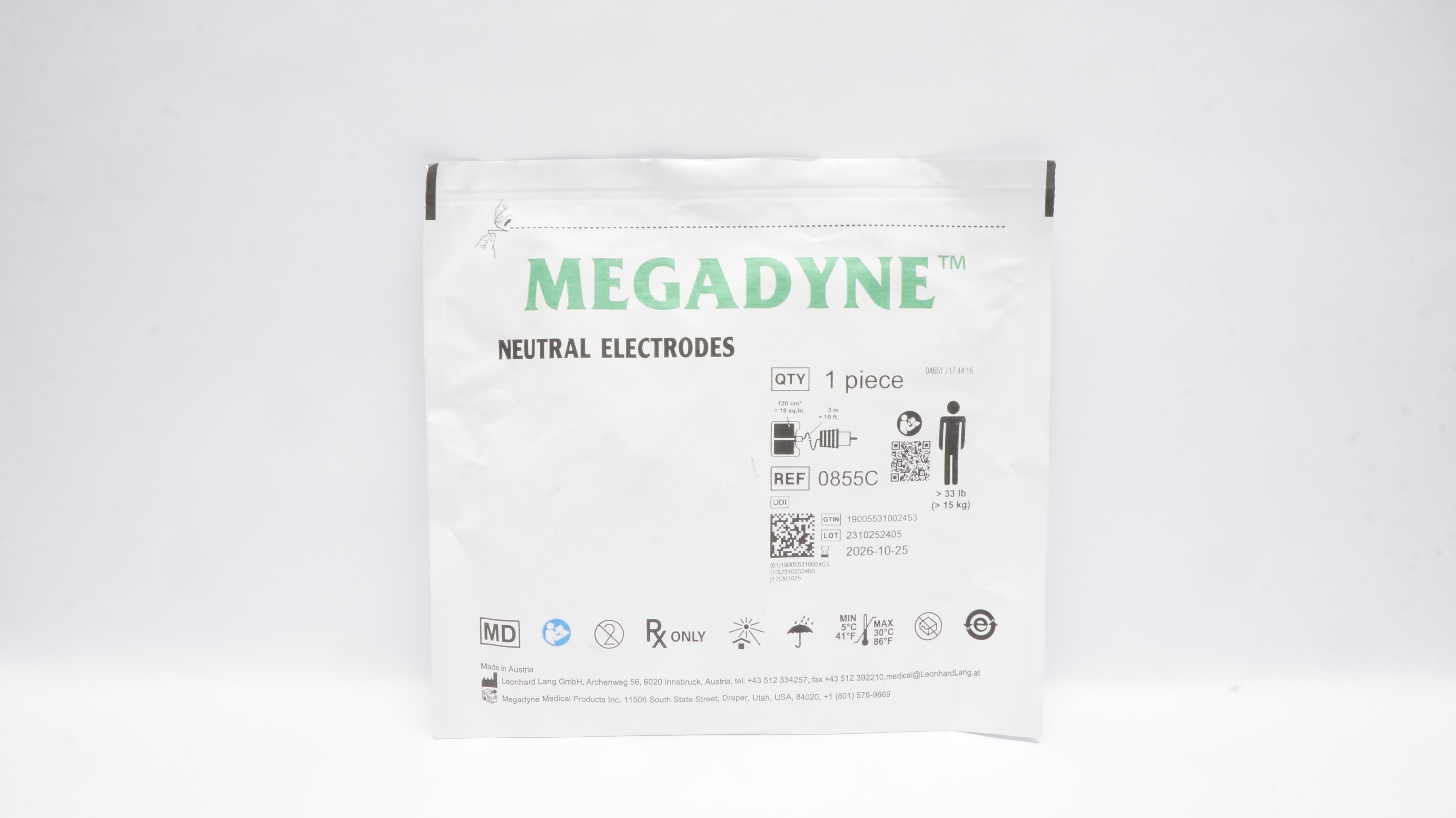 Megadyne 0855C Neutral Electrodes >33 Ib