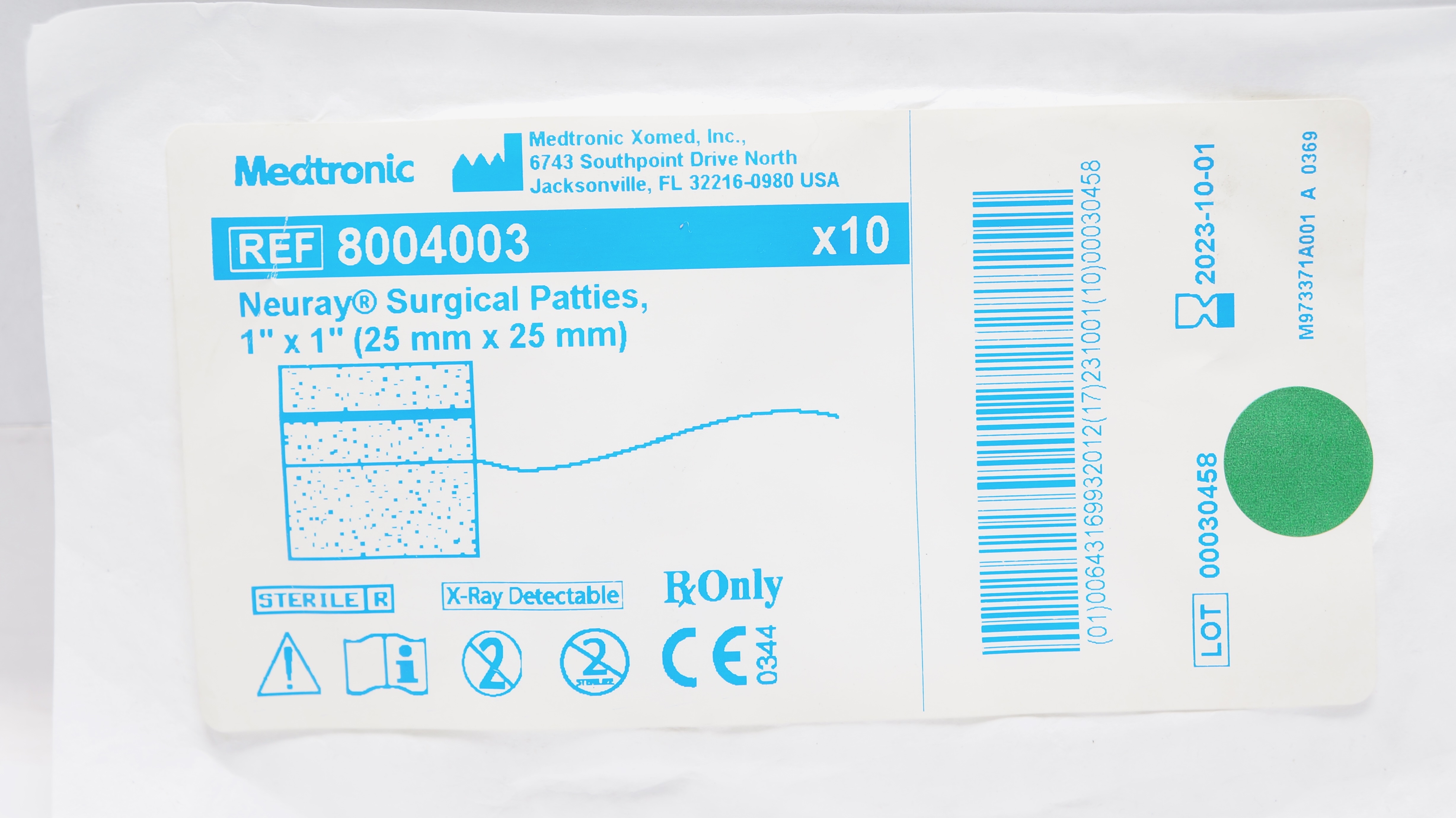 Medtronic 8004003 Neuray Neurosurgical Patties 1 x 1inch (x