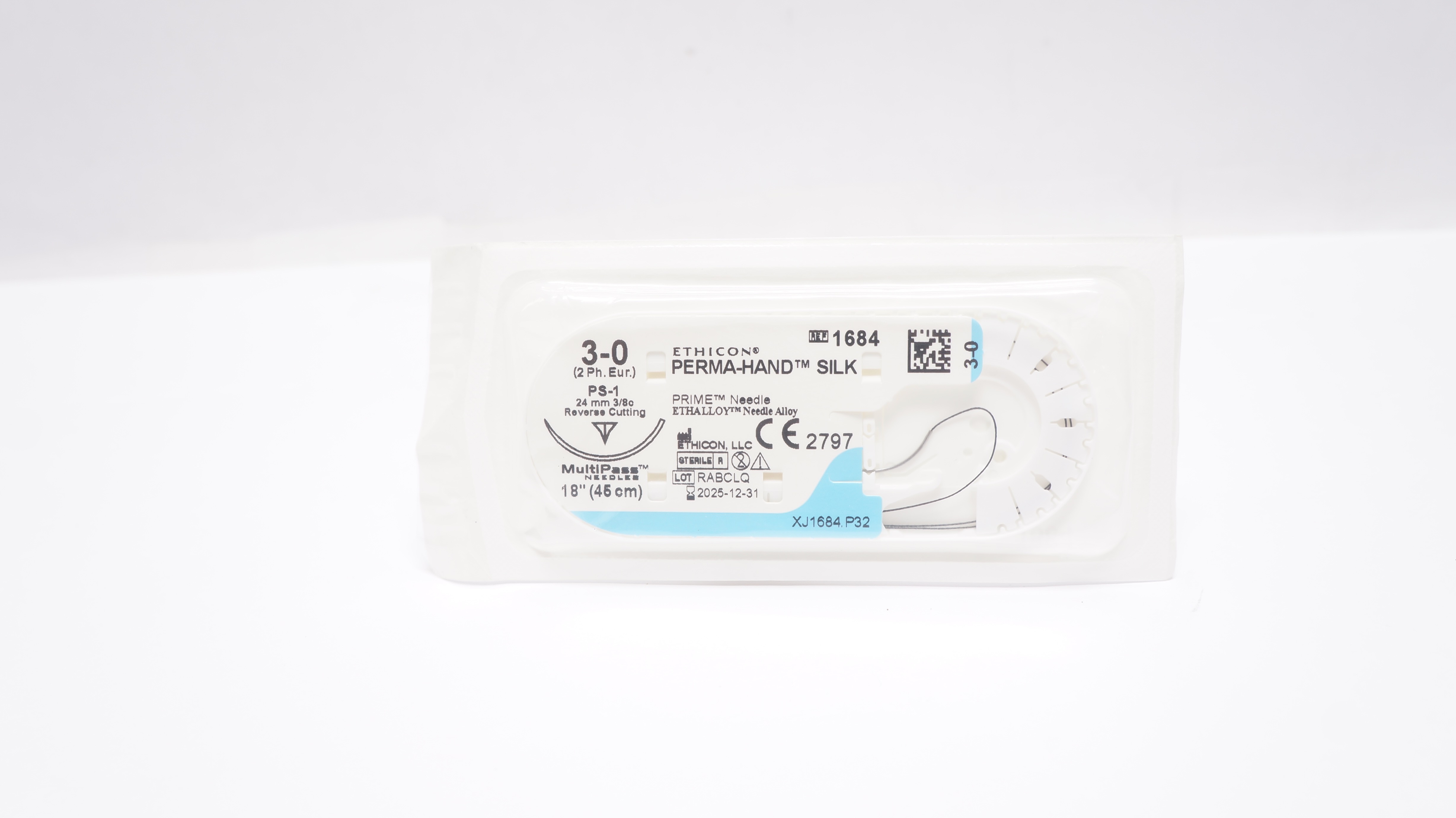 Ethicon 1684 3-0 Perma-Hand Silk Stre PS-1 24mm 3/8c Reverse Cutting, 18inch