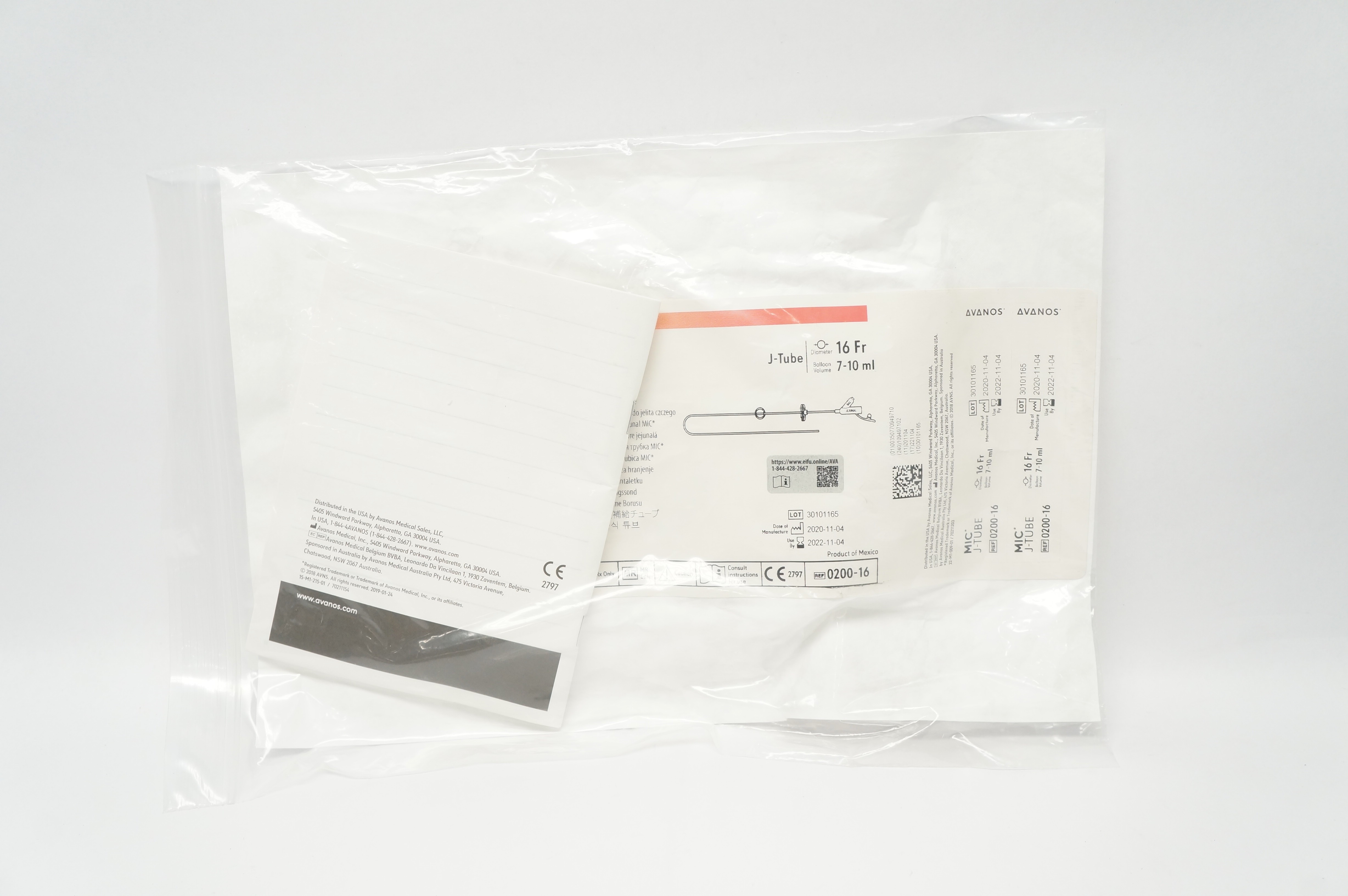 Avanos 0200-16 MIC Jejunal Feeding Tube J-Tube 16Fr x 7-10 ml