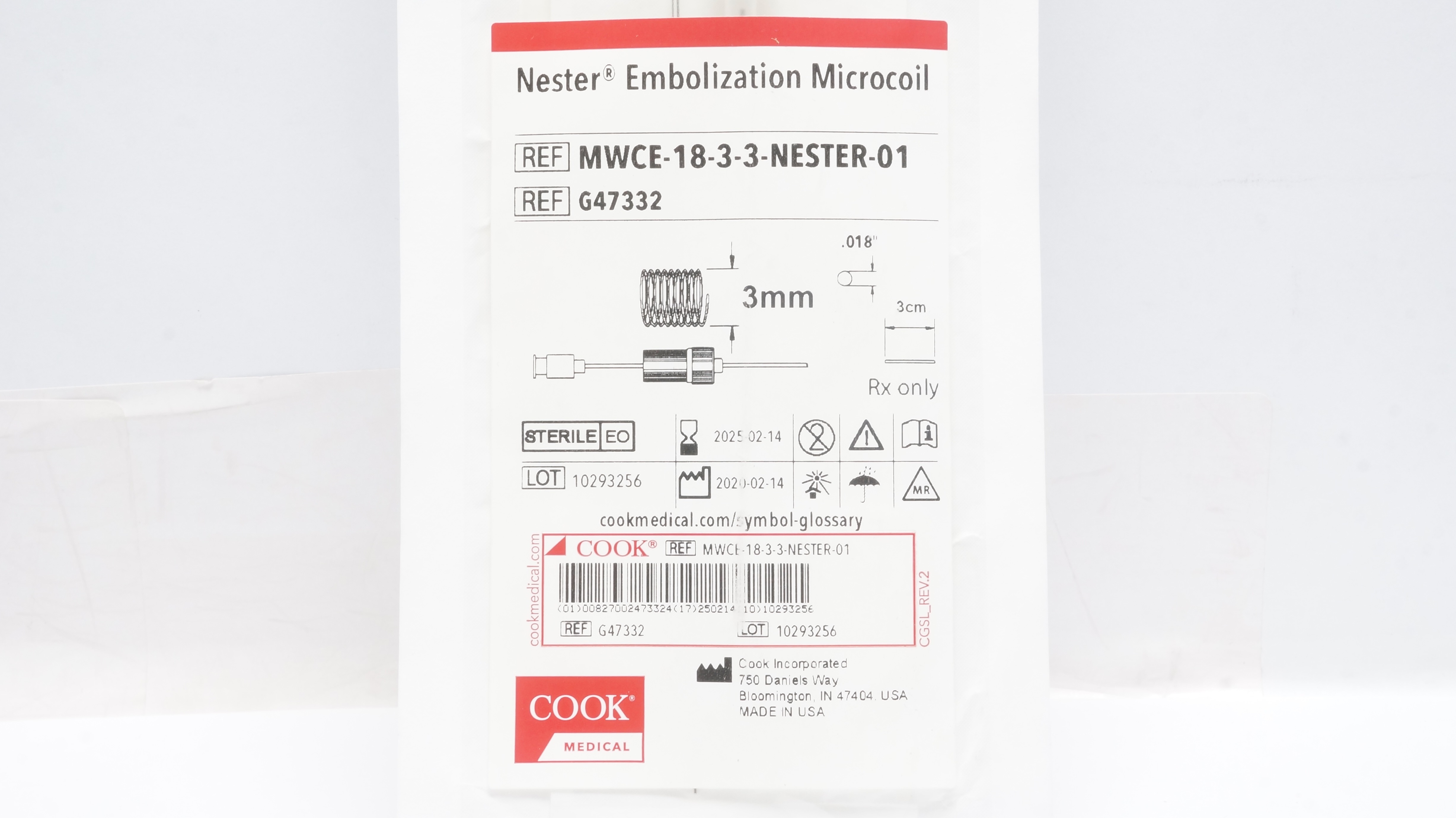 Cook Medical G47332 Nester Embolization Microcoil 3mm x 3cm x .018inch (x)