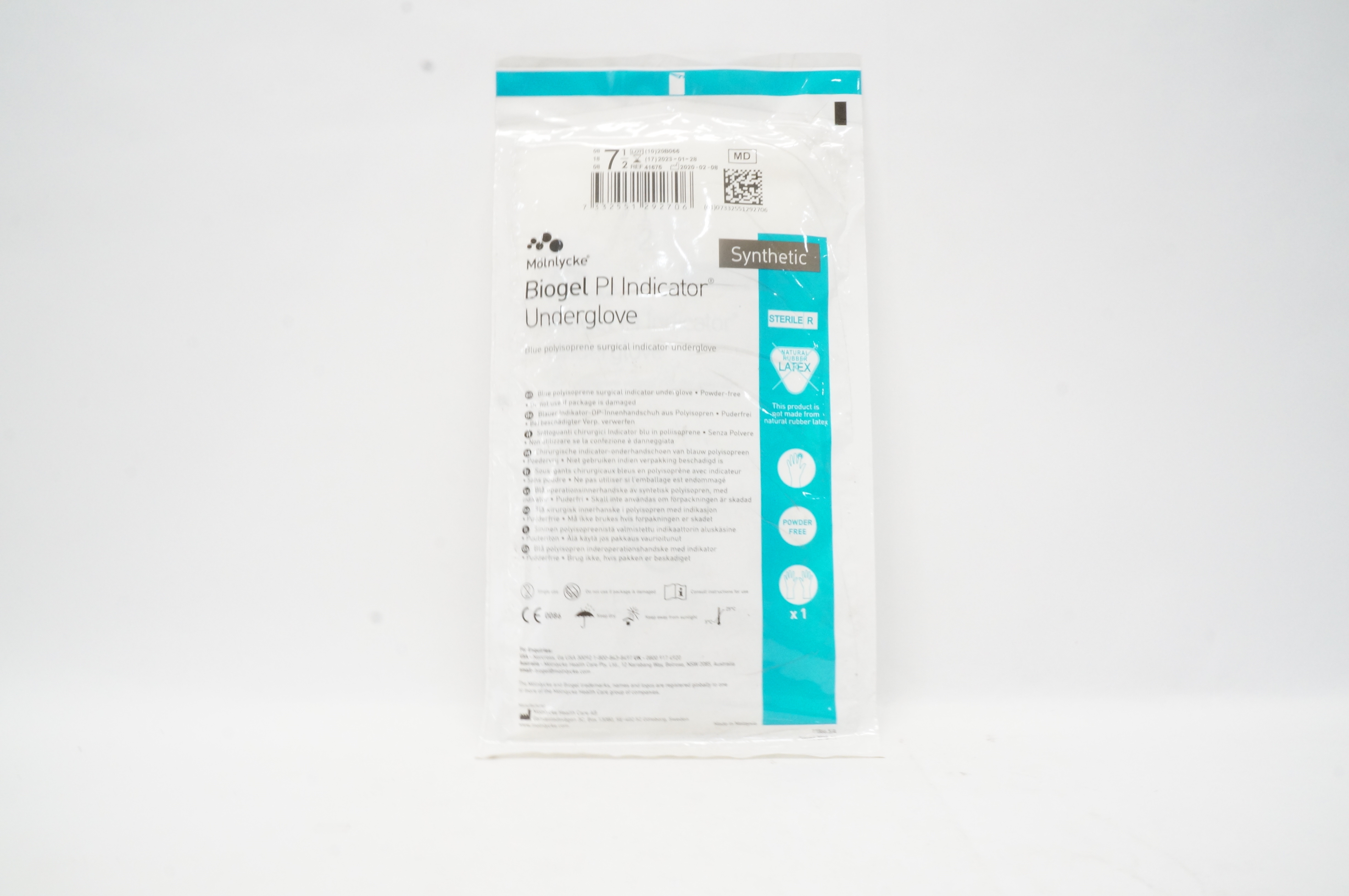 Molnlycke Healthcare 41675 Biogel PI Indicator Underglove, Size 7-1/2