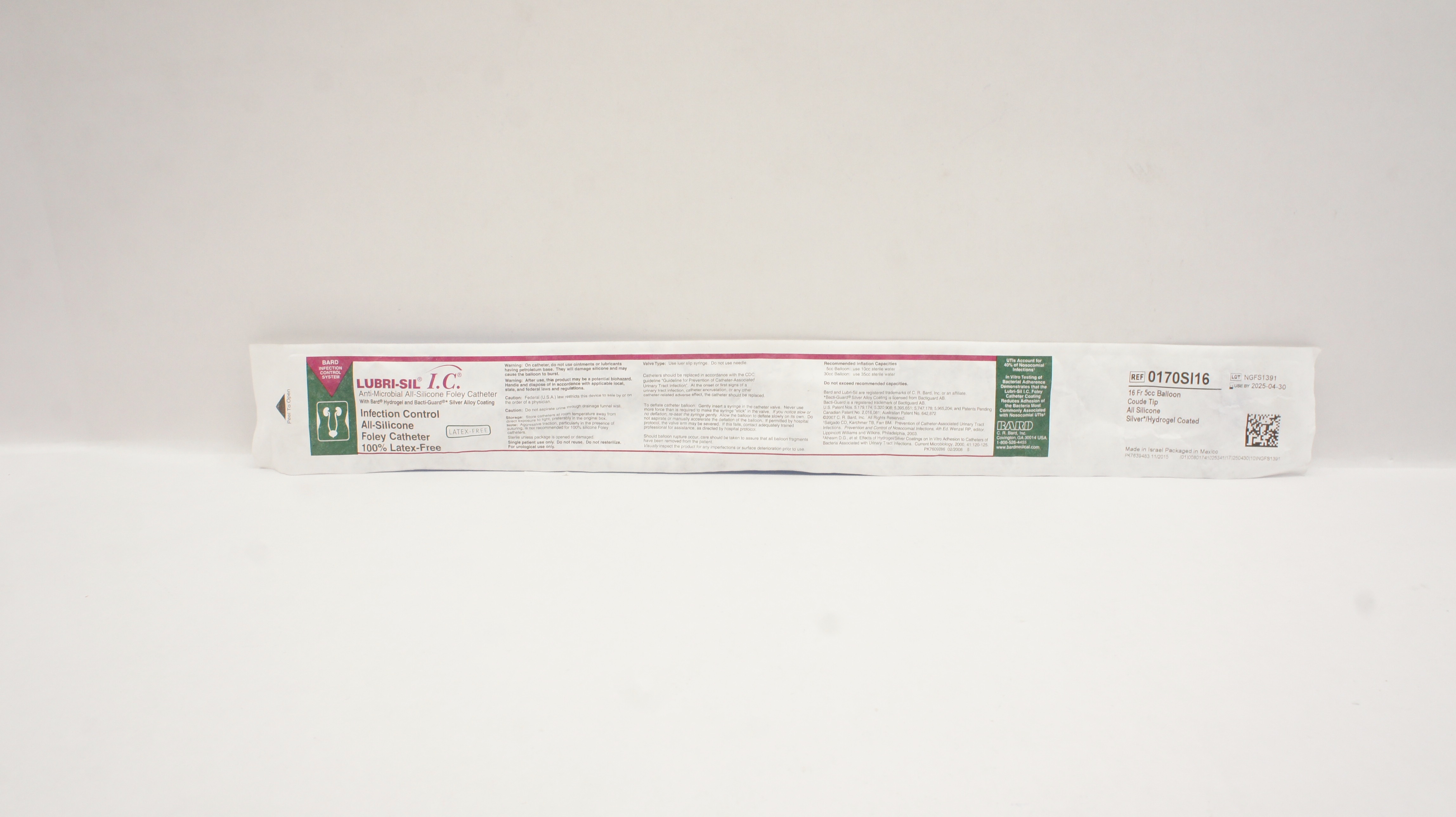 Bard 0170SI16 Lubri-Sil I.C. Anti-Microbial Foley Cath. 16Fr 5cc Balloon