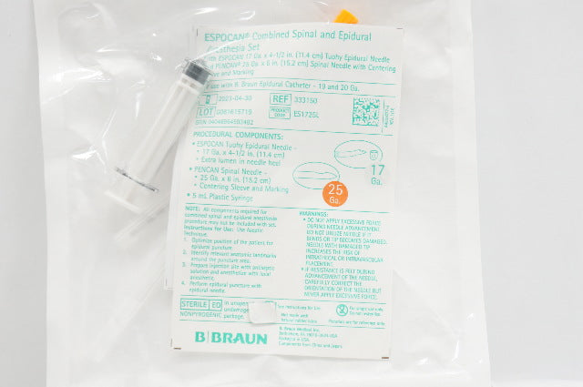 Braun 333150 Espocan Combined Spinal and Epidural Anesthesia Set 17Ga x 25Ga