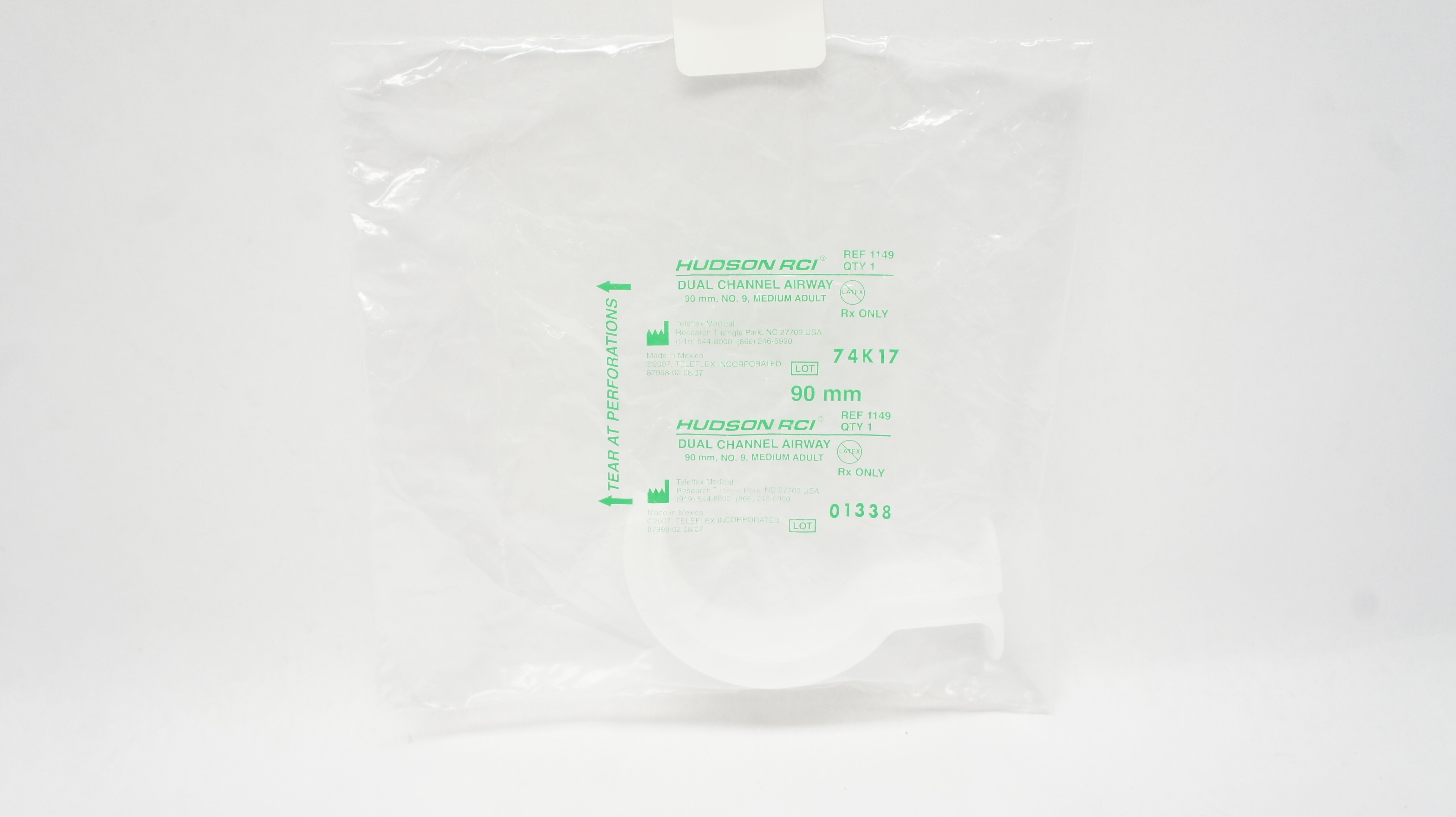 Teleflex 1149 Hudson RCI Dual Channel Airway 90mm, NO. 9 Medium Adult