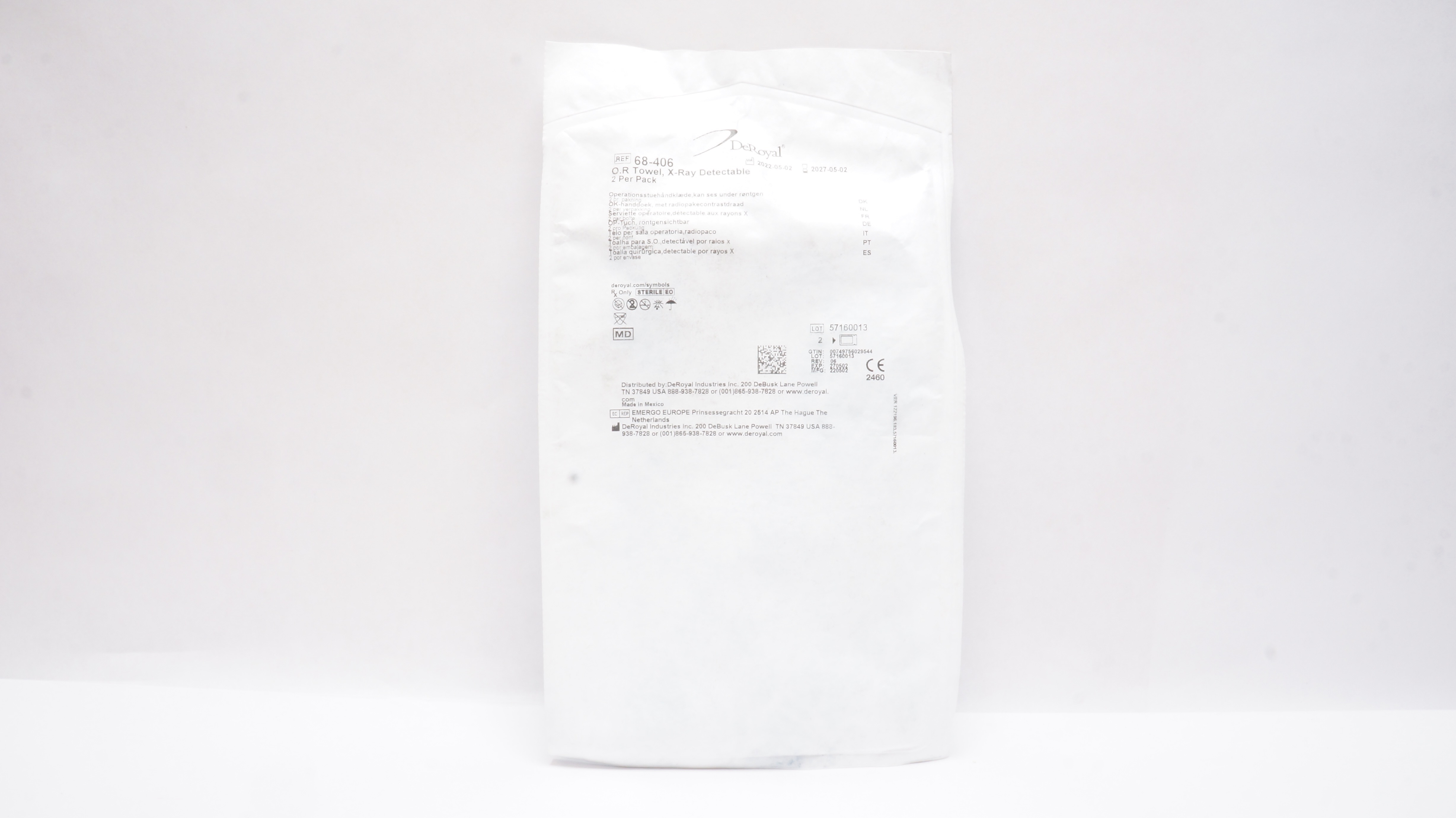 DeRoyal 68-406 O.R Towel X-Ray Detectable - Pack of 2