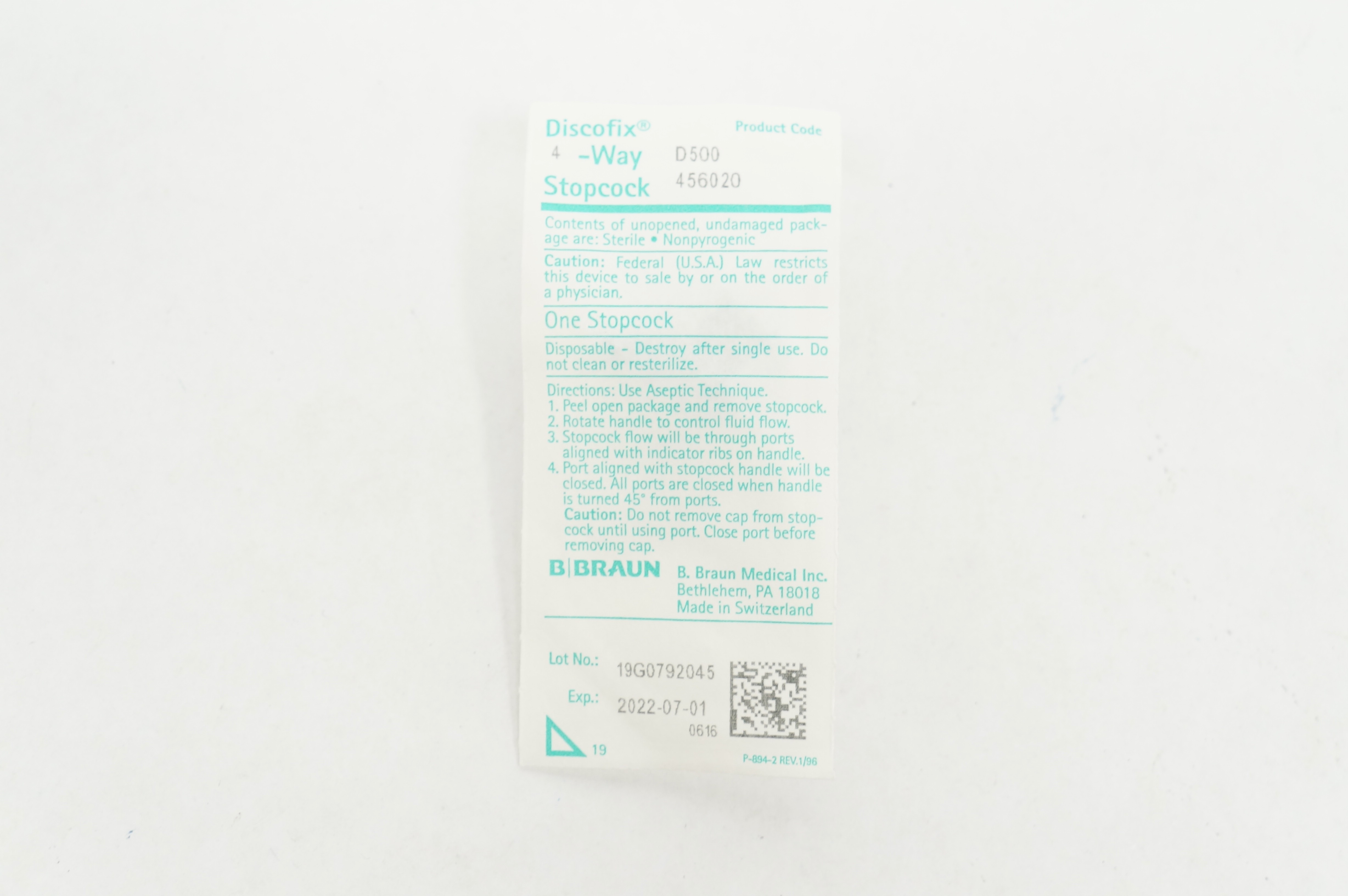 Braun D500 456020 Discofix 4-Way Stopcock (x)