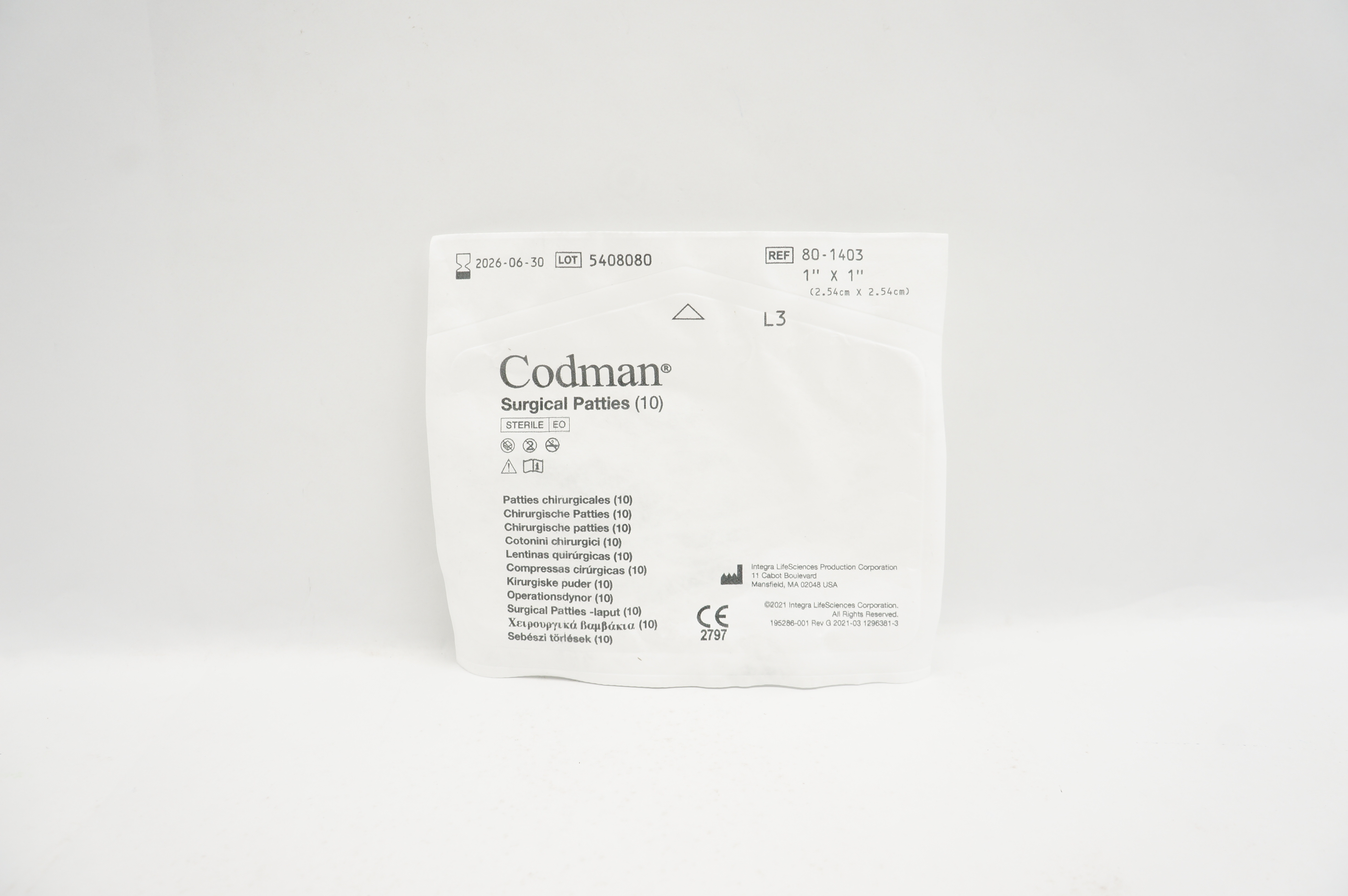 Codman 80-1403 Surgical Patties 1inch x 1inch - Pack of 10