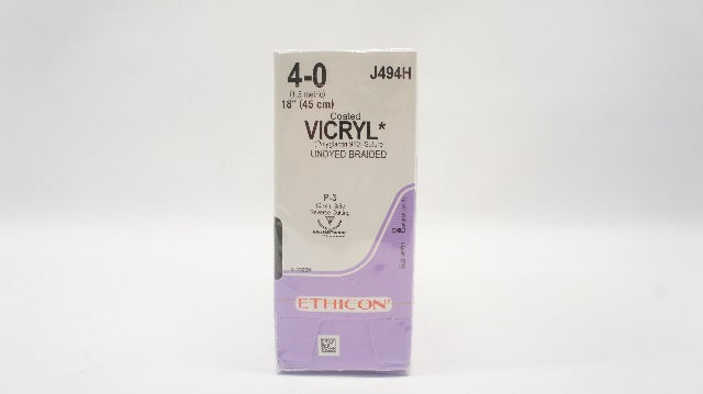 Ethicon J494H 4-0 VICRYL Stre P-3 13mm 3/8c Reverse Cutting18inch (x)- Box of 36