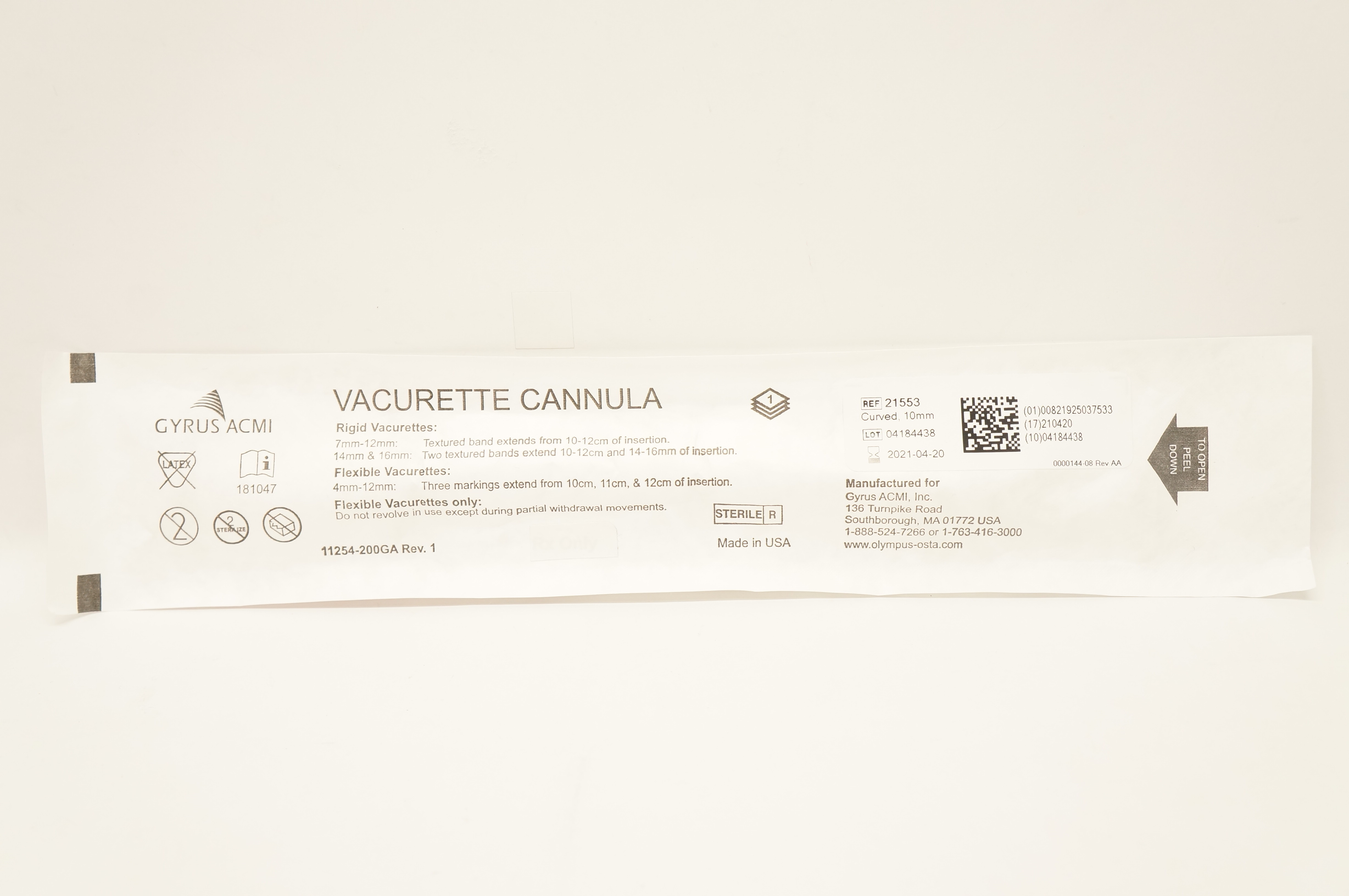Gyrus ACMI 21553 Vacurette Cannula Curved 10mm (x)