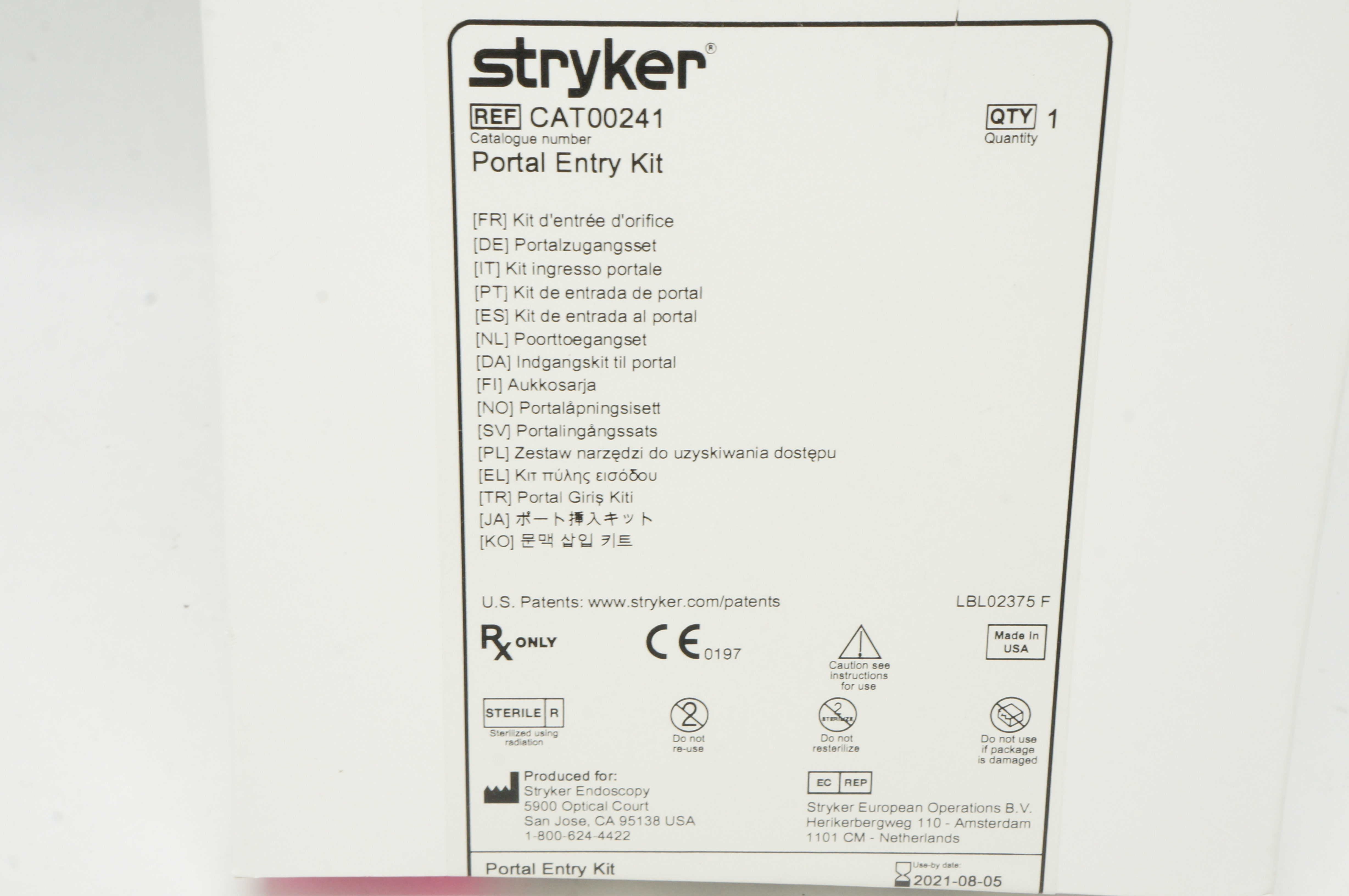 Stryker CAT00241 Portal Entry Kit (x)