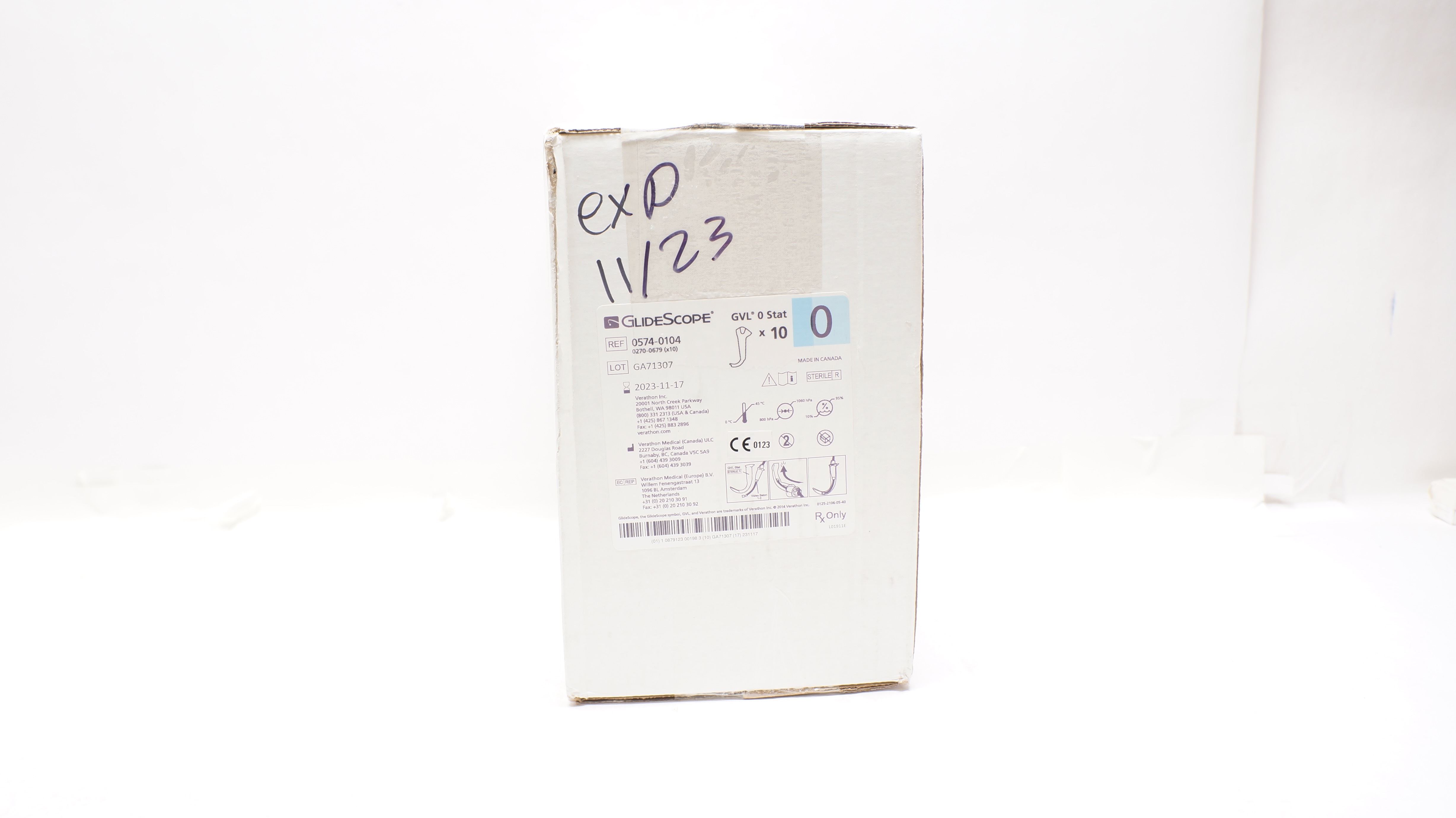 Verathon 0574-0104 GlideScope GVL 0 Stat Video Laryngoscope (x) - Box of 10