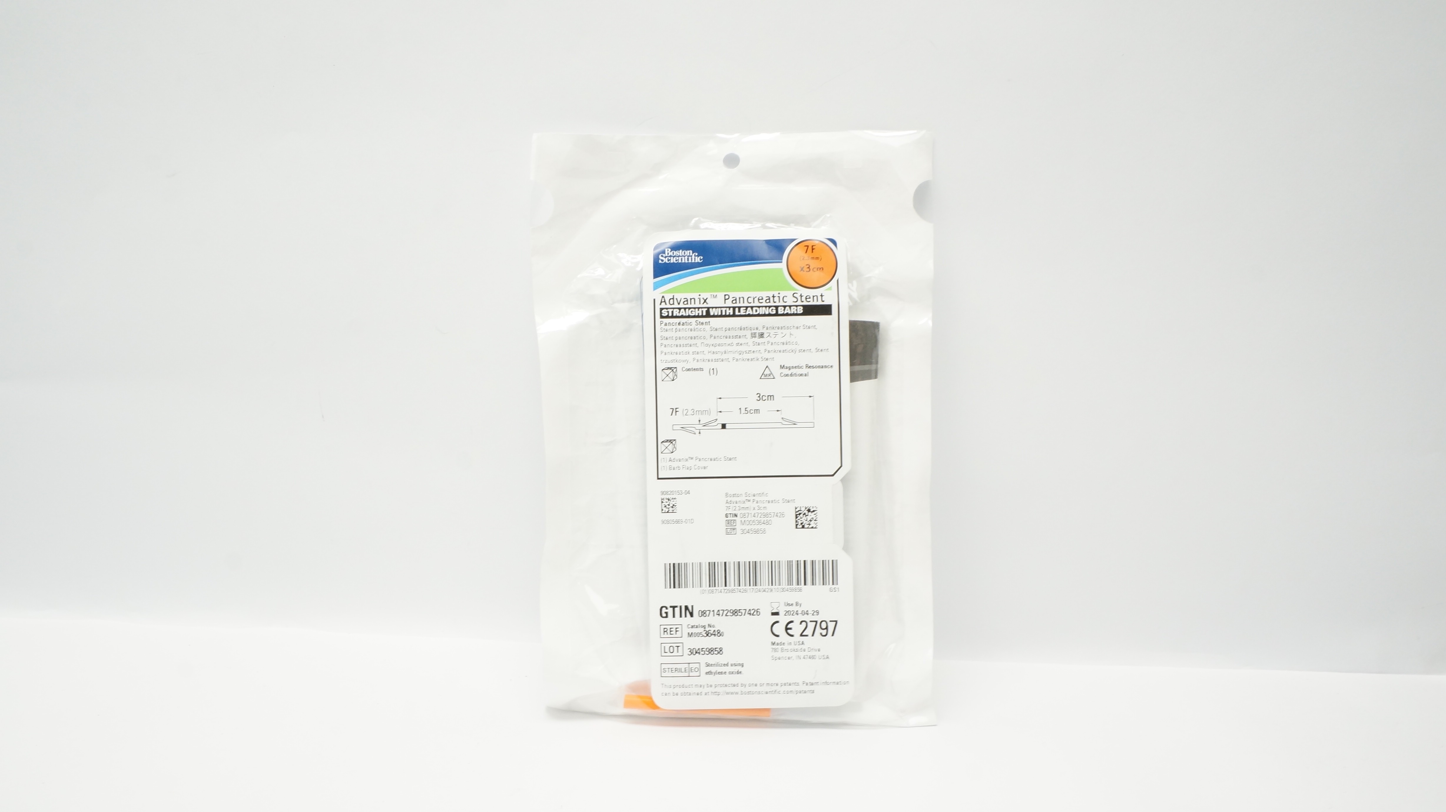 Boston Scientific 3648 Advanix Pancreatic Stent Straight w/ Leading Barb 7F x 3cm (x)