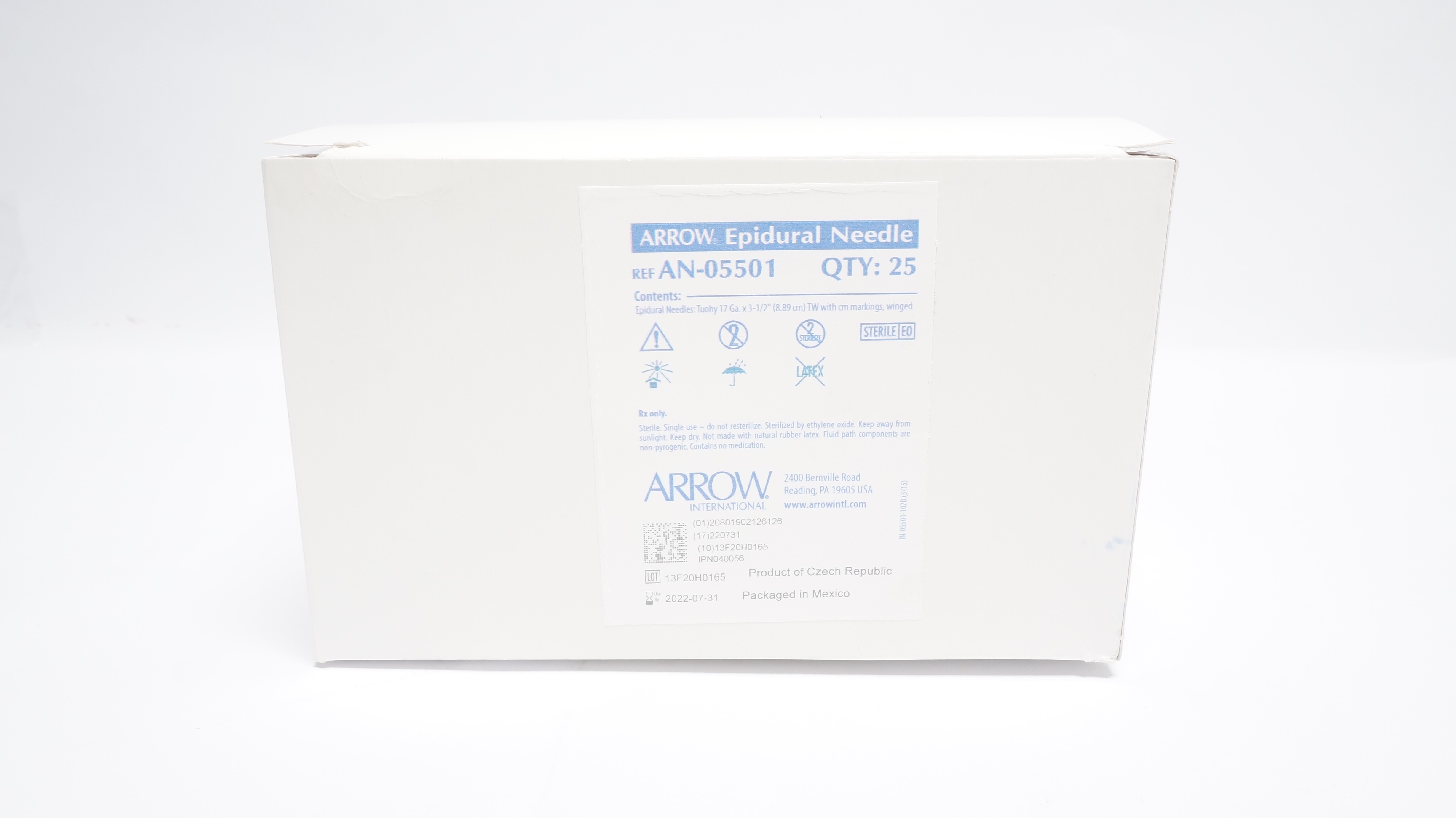 Arrow AN-05501 Epidural Ndle 17Ga x 3-1/2inch (x) - Box of 25
