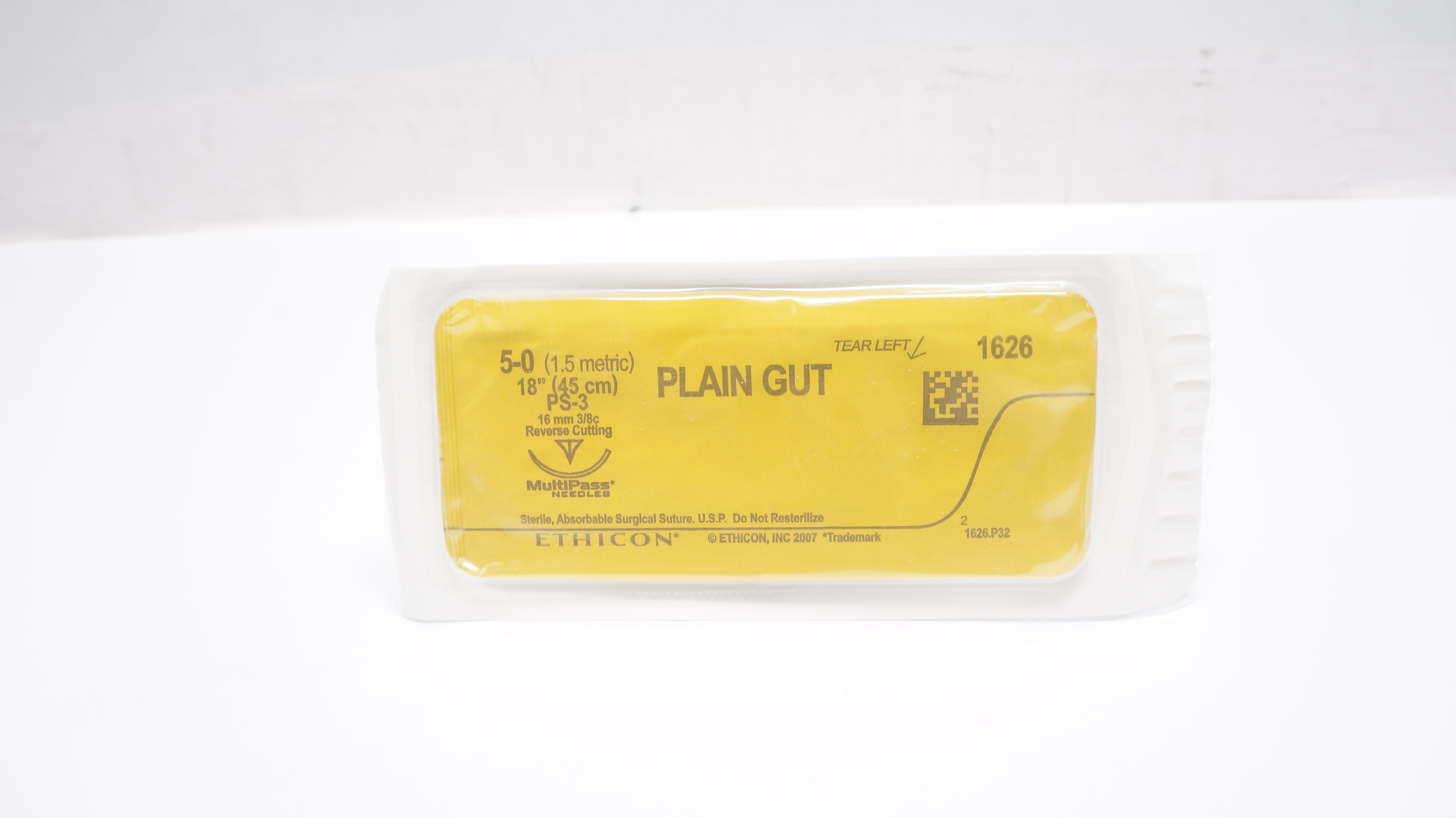 Ethicon 1626 5-0 Plain Gut  Stre PS-3 16mm 3/8c Reverse Cutting, 18inch (x)