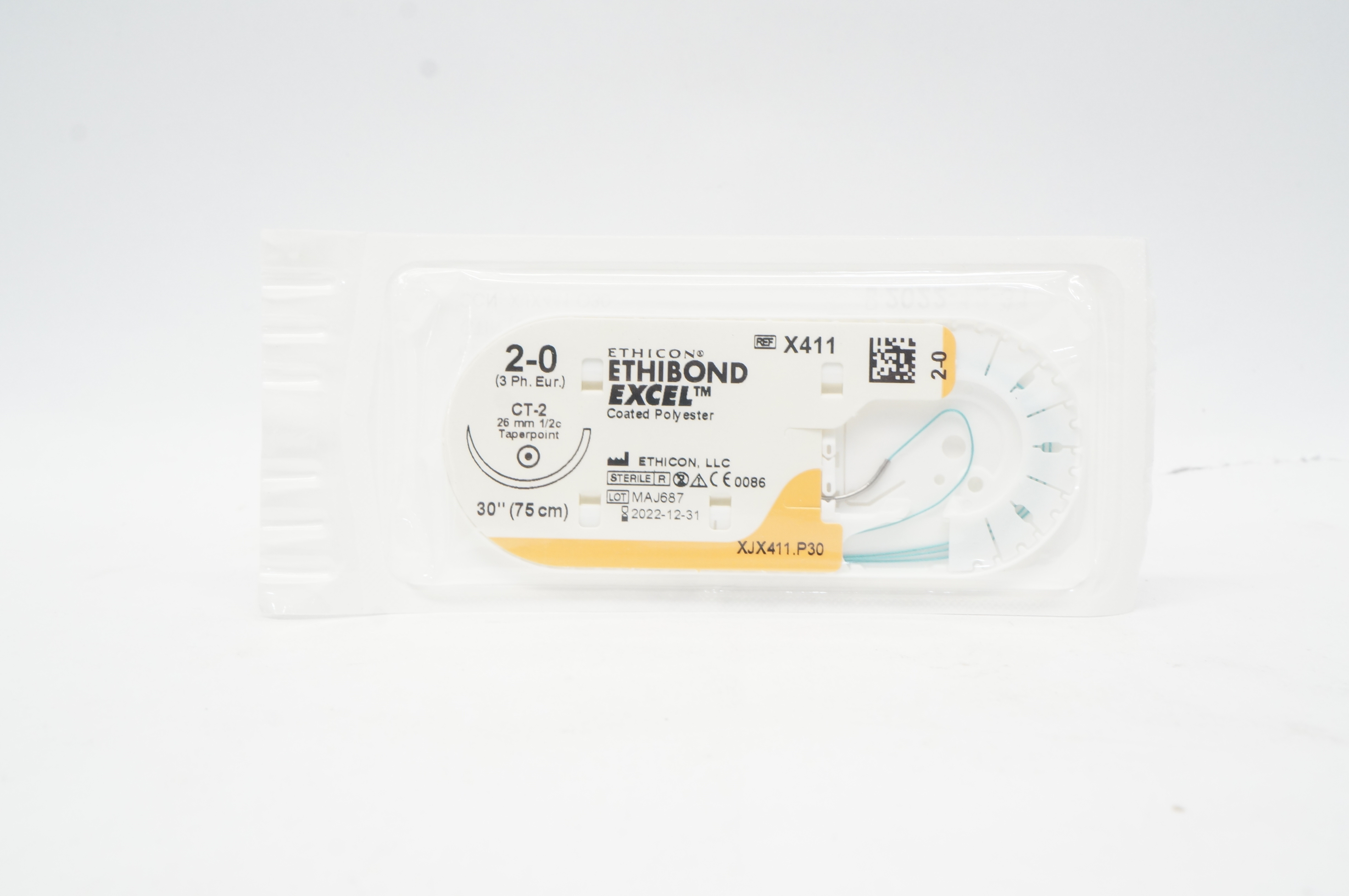 Ethicon X411 2-0 ETHIBOND EXCEL CT-2 26mm 1/2c Taperpoint 30inch