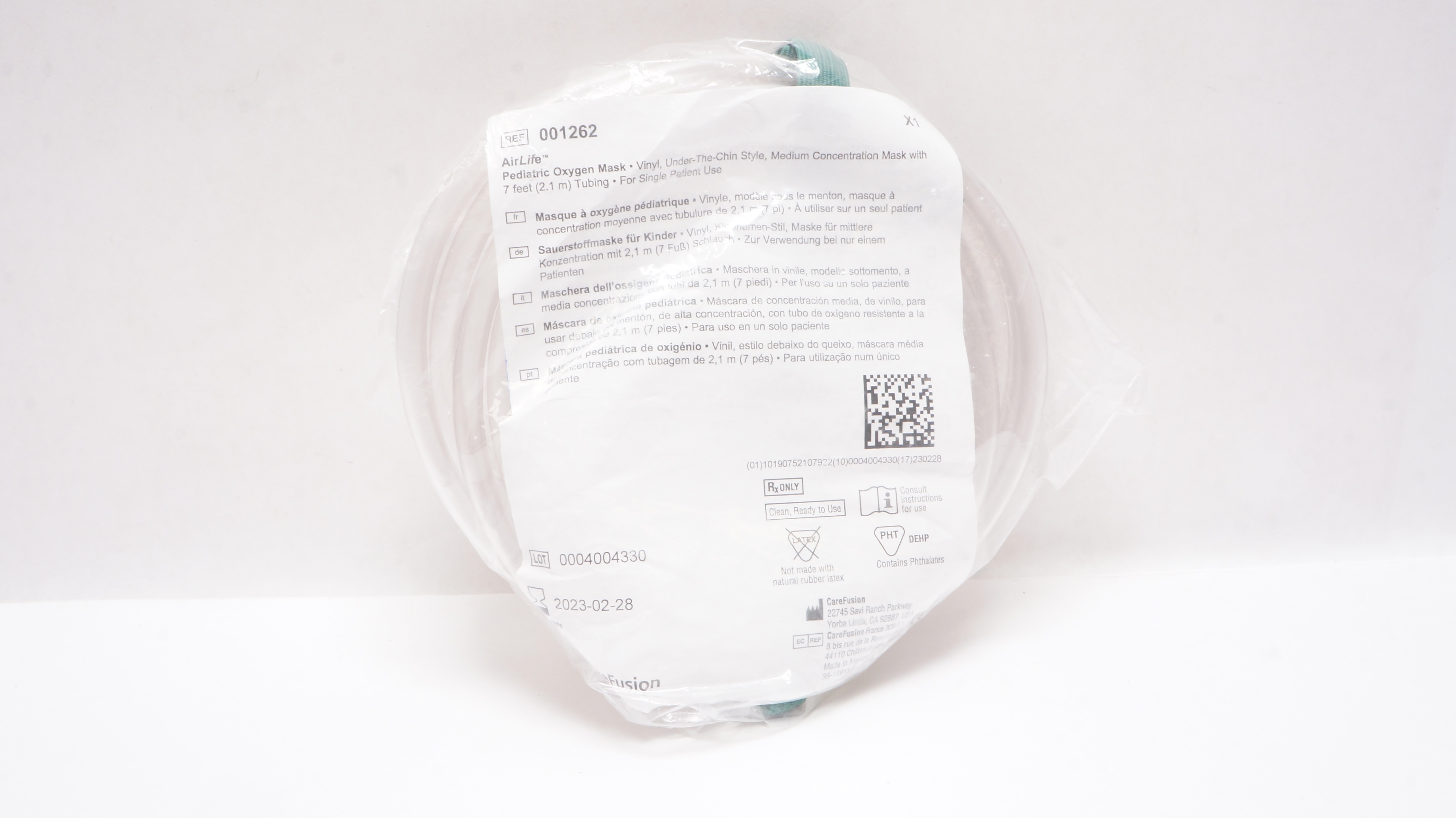 CareFusion 001262 AirLife Pediatric Oxygen Mask Vinyl with 7Ft. Tubing (x)