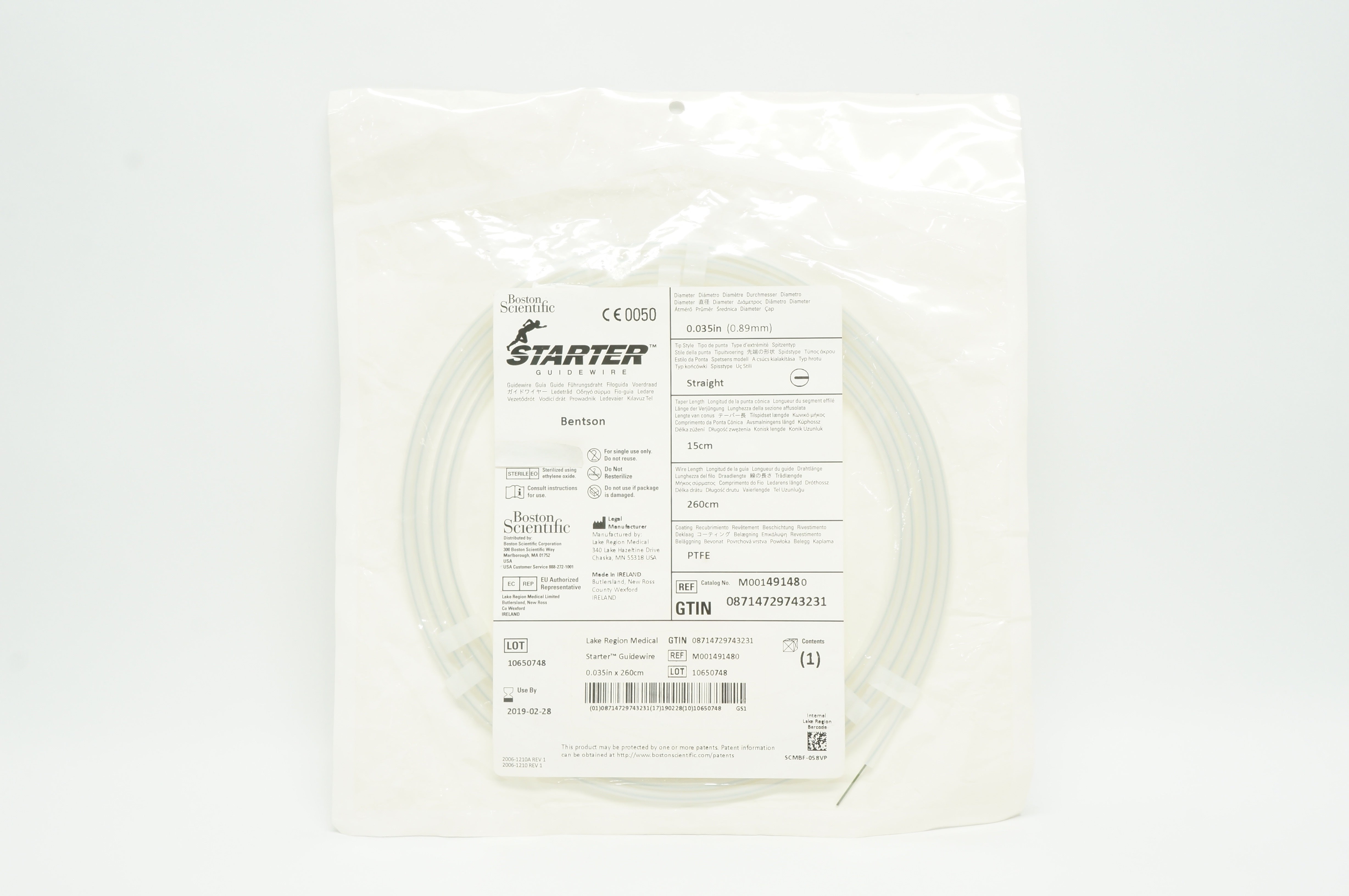 Boston Scientific 491480 Bentson Starter Guidewire, Straight, 0.035in (x)