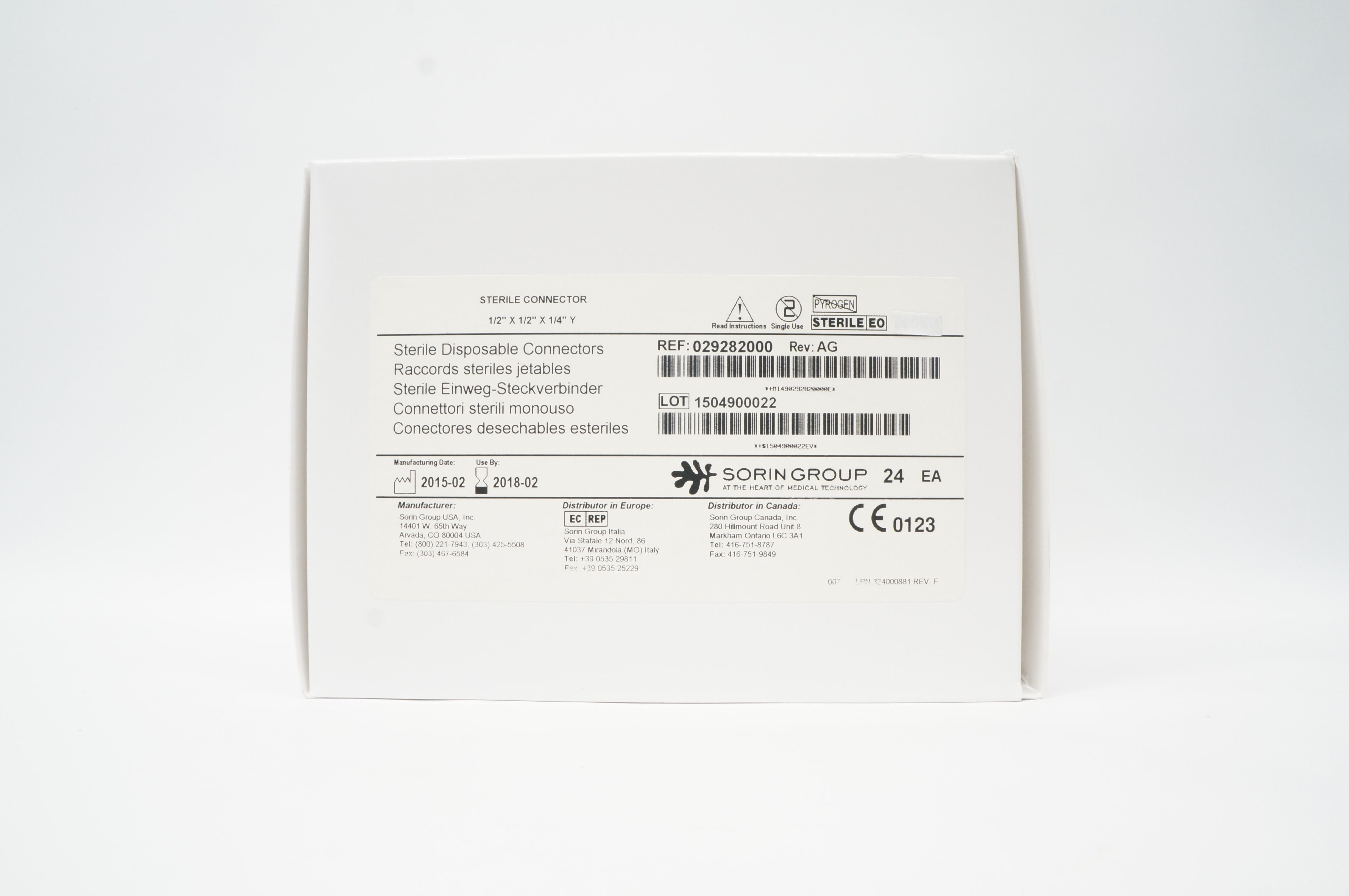 Sorin Group 029282000 Sterile Connectors 1/2in x 1/2in x 1/4in Y (x) - Box of 15