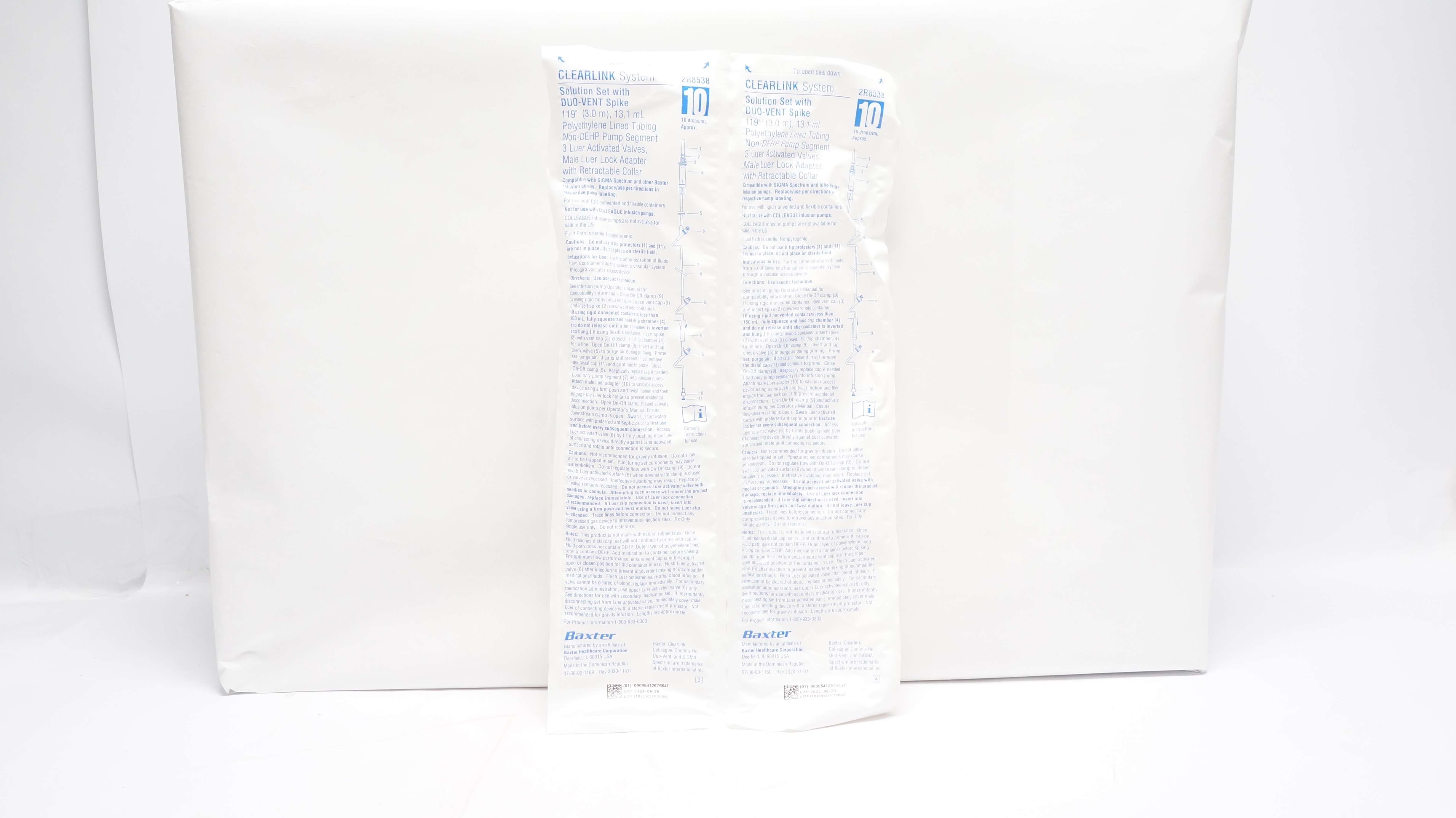 Baxter 2R8538 Clearlink Solution Set w/Spike , 10Drops/ml Approx.-Lot of 2 (x)