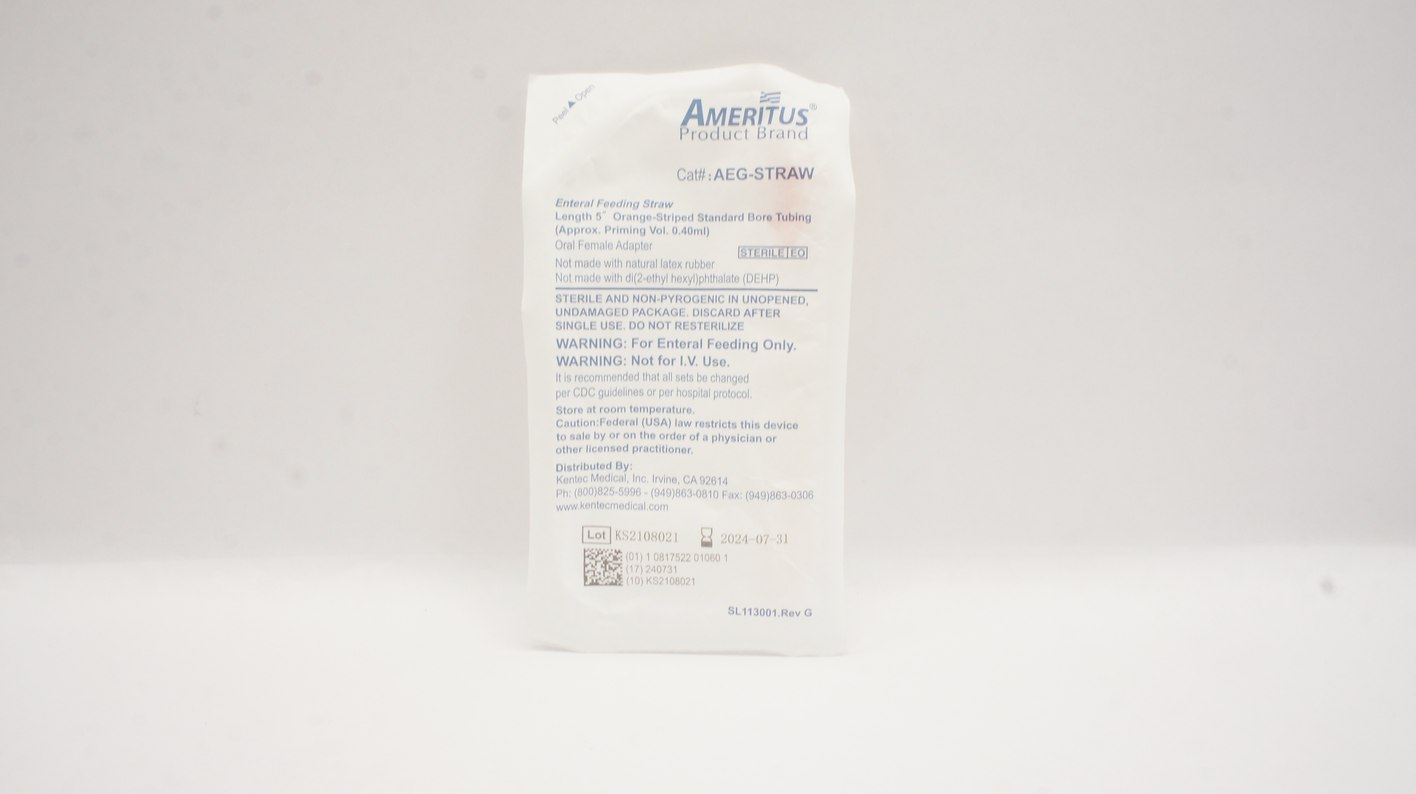 Ameritus AEG-STRAW Enteral Feeding Straw Approx. Priming Volume 0.40mL 5inch