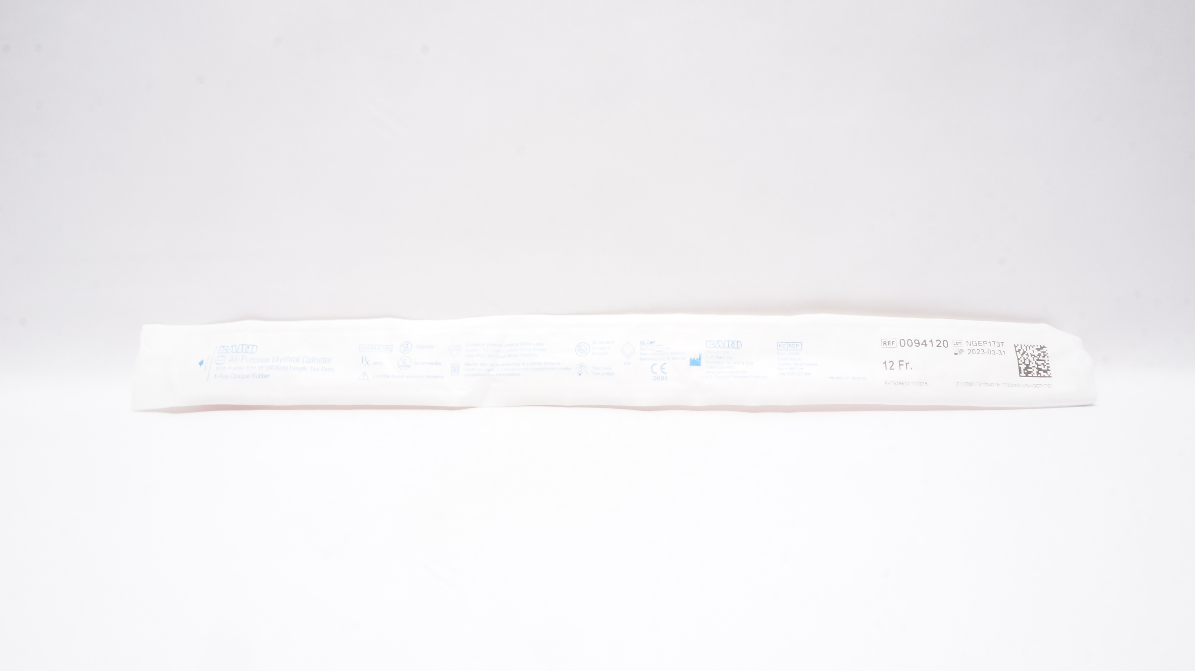 Bard 0094120 Davol All-Purpose Urethral Cath. 12Fr x 16inch Funnel End (x)