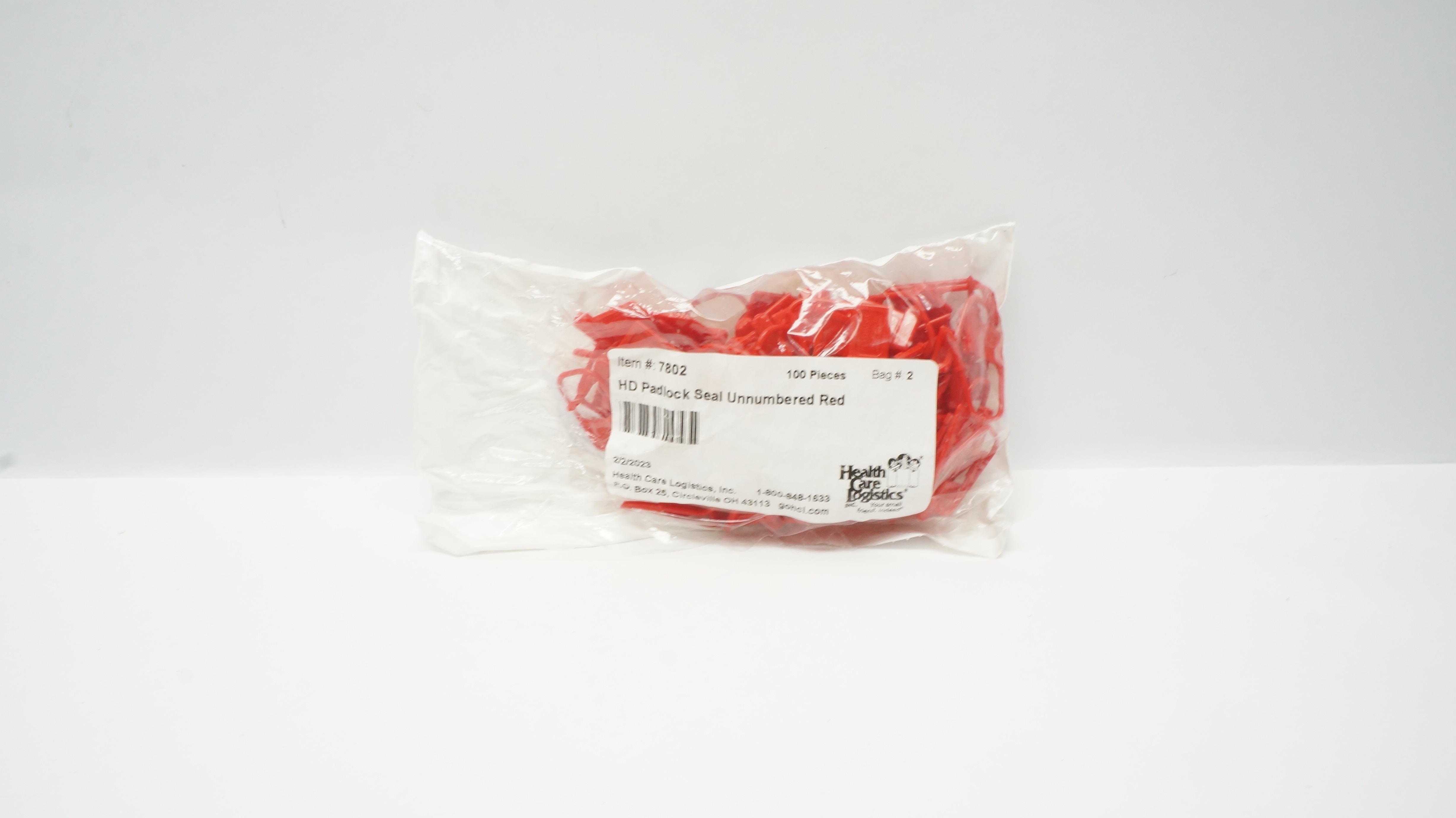 Health Care Logistic 7802 HD Padlock Seal Unnumbered Red - Pack of 100