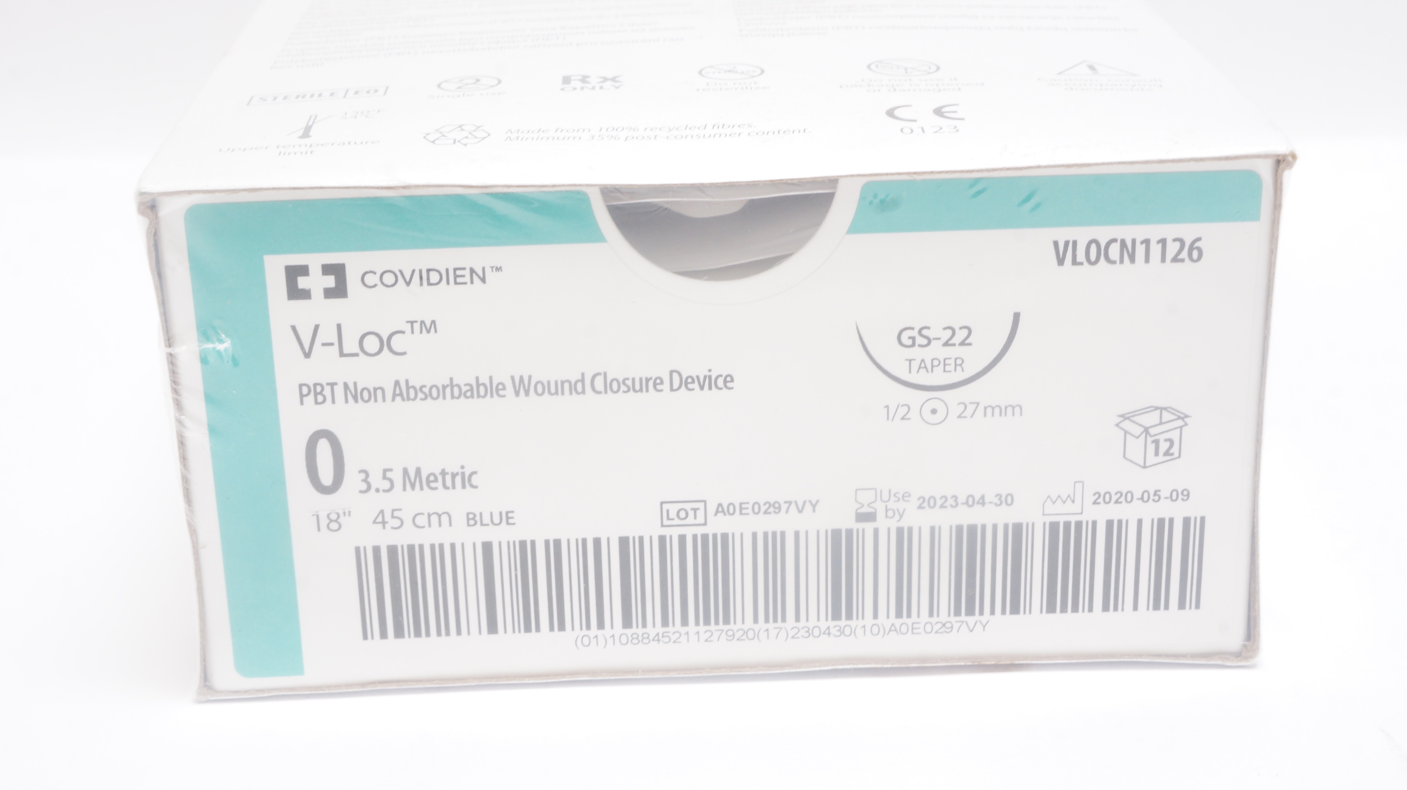 Covidien VLOCN1126 0 V-Loc PBT GS-22 Taper 1/2cc 27mm