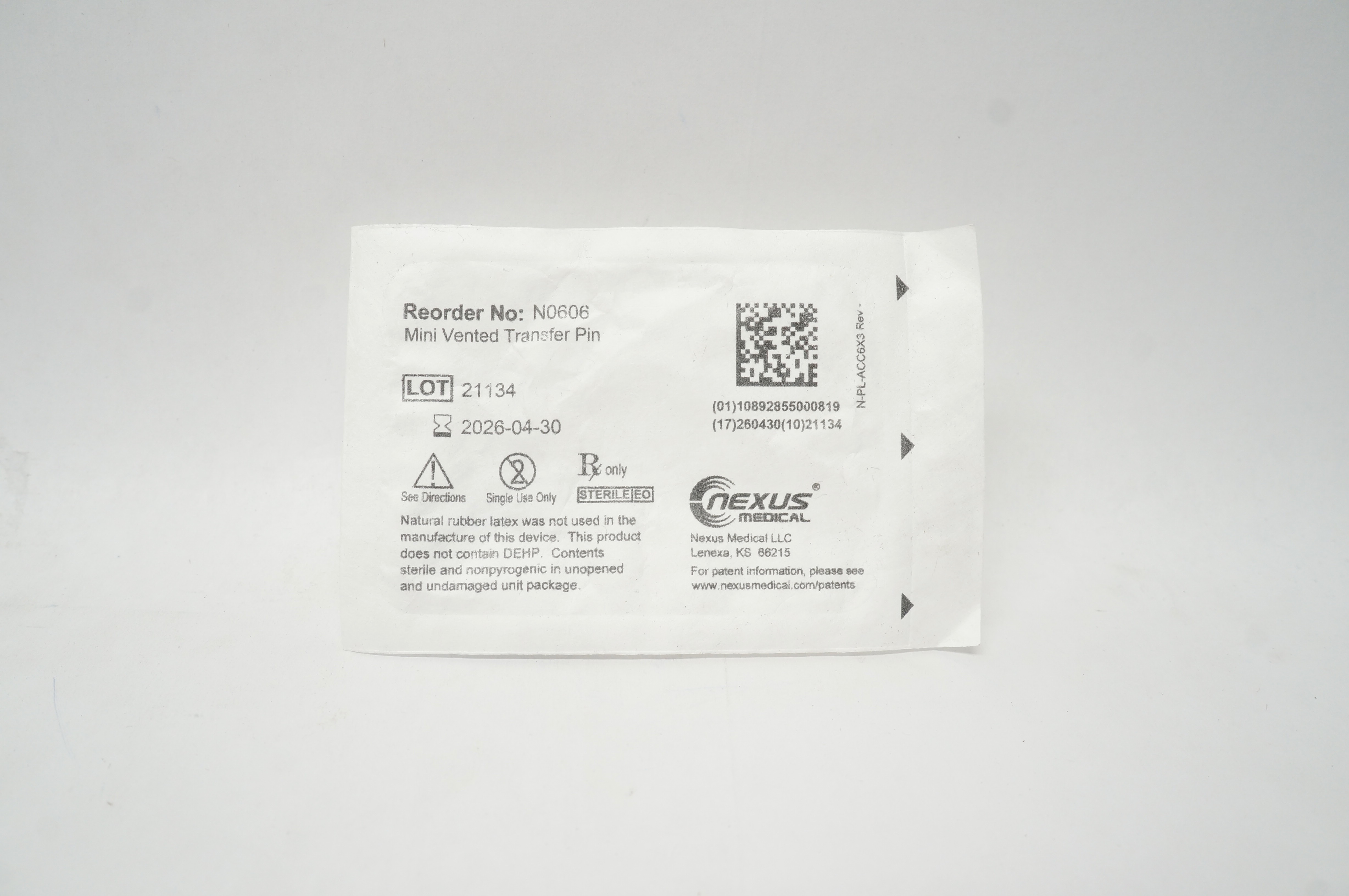 Nexus N0606 Mini Vented Transfer Pin