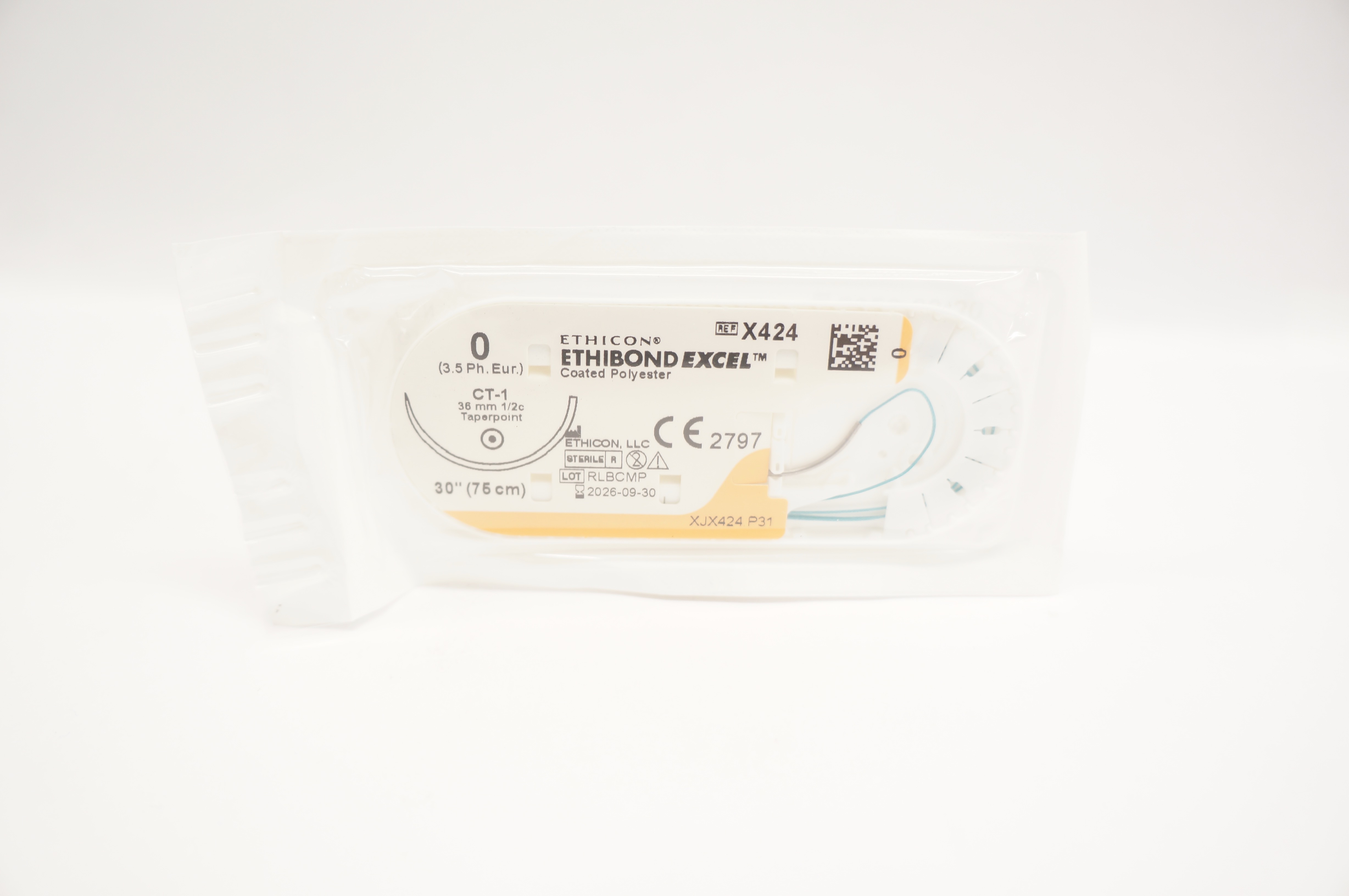 Ethicon X424 0 ETHIBOND EXCEL Coated Polyester CT-1 36mm 1/2c Taper 30inch