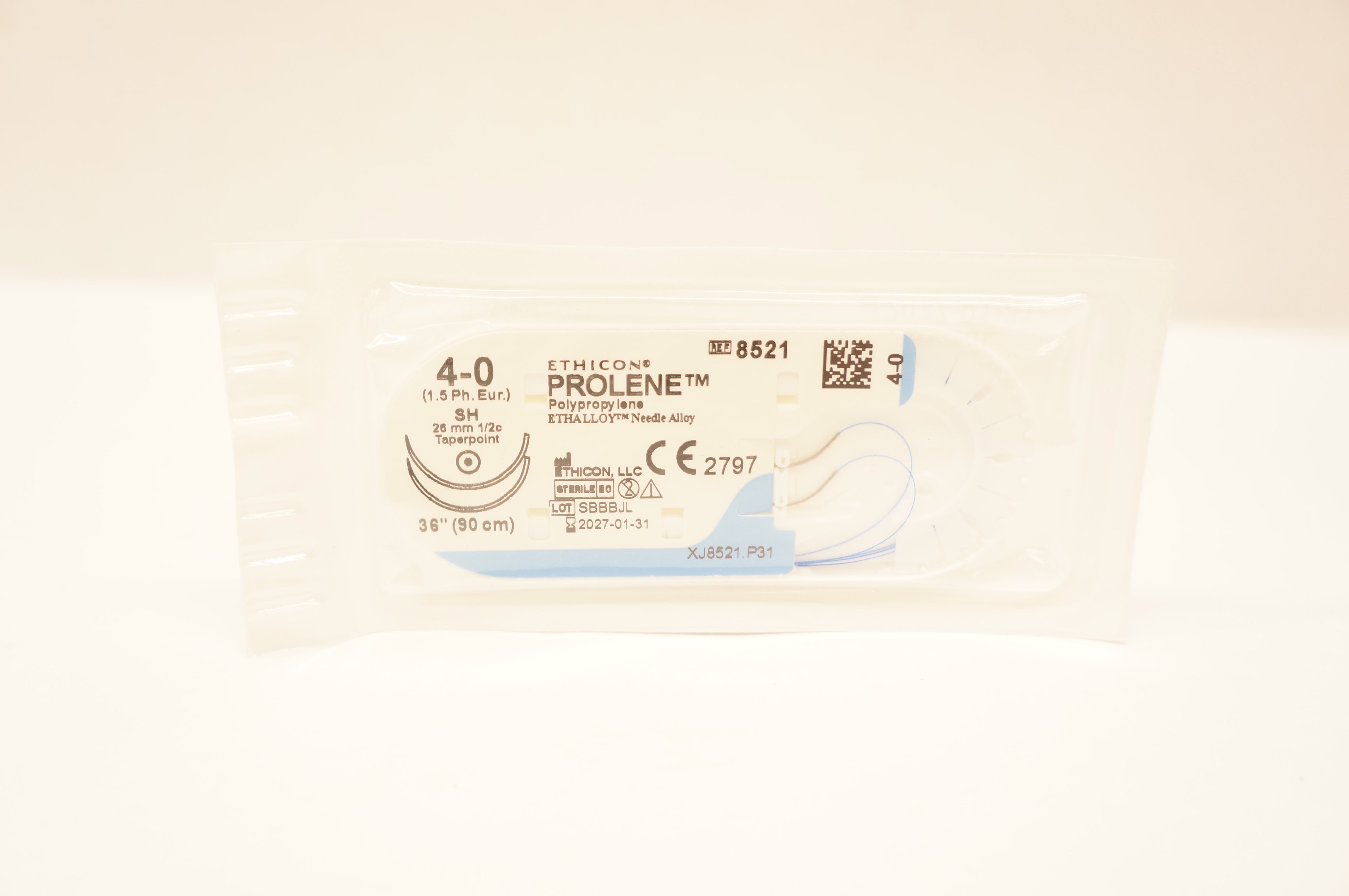 Ethicon 8521 4-0 Prolene Polypropylene Stre SH 26mm 1/2c Taperpoint 36 inch