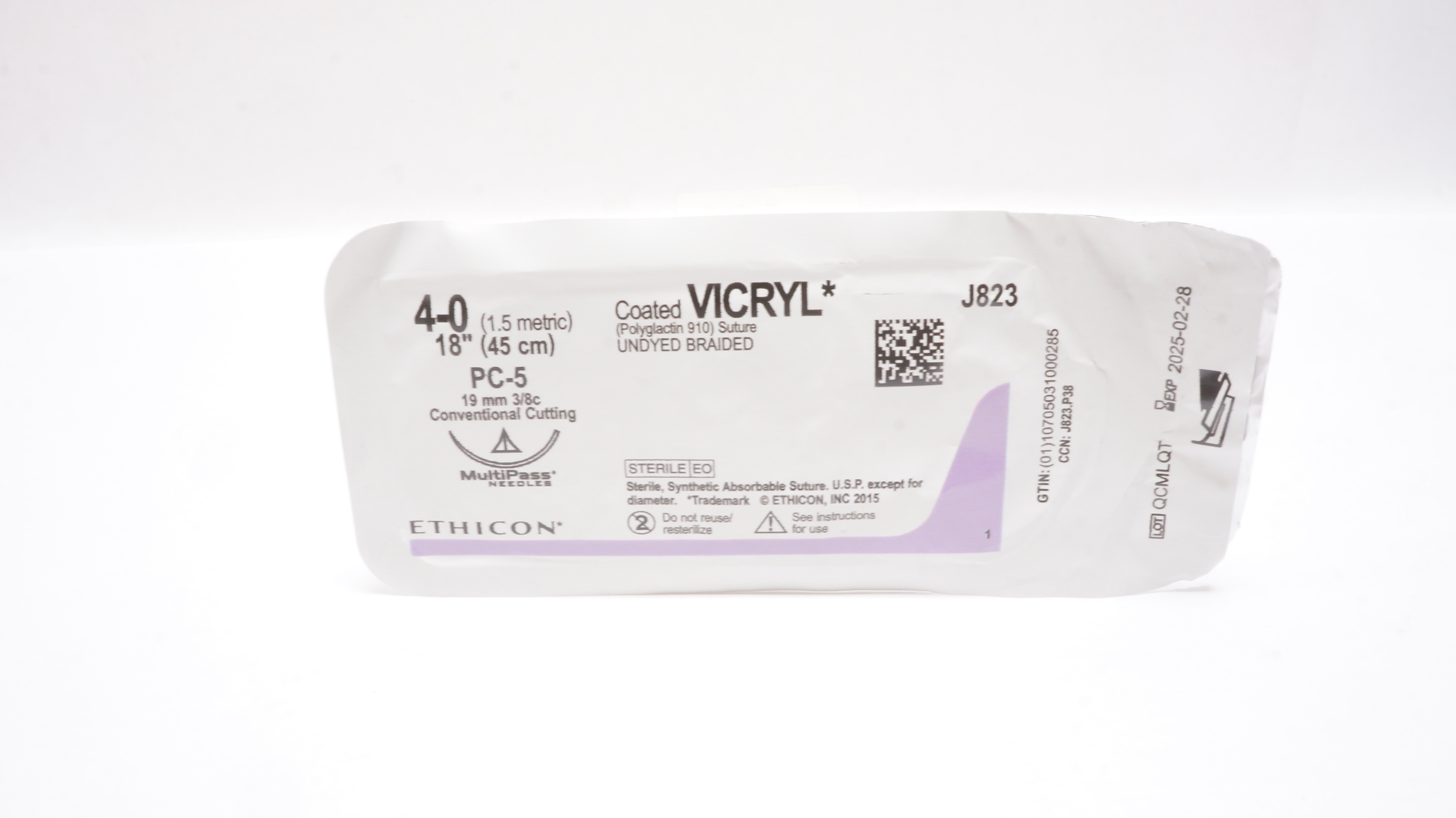 Ethicon J823 4-0 Coated Vicryl Stre PS-5 19mm 3/8c Conventional Cutting, 18inch