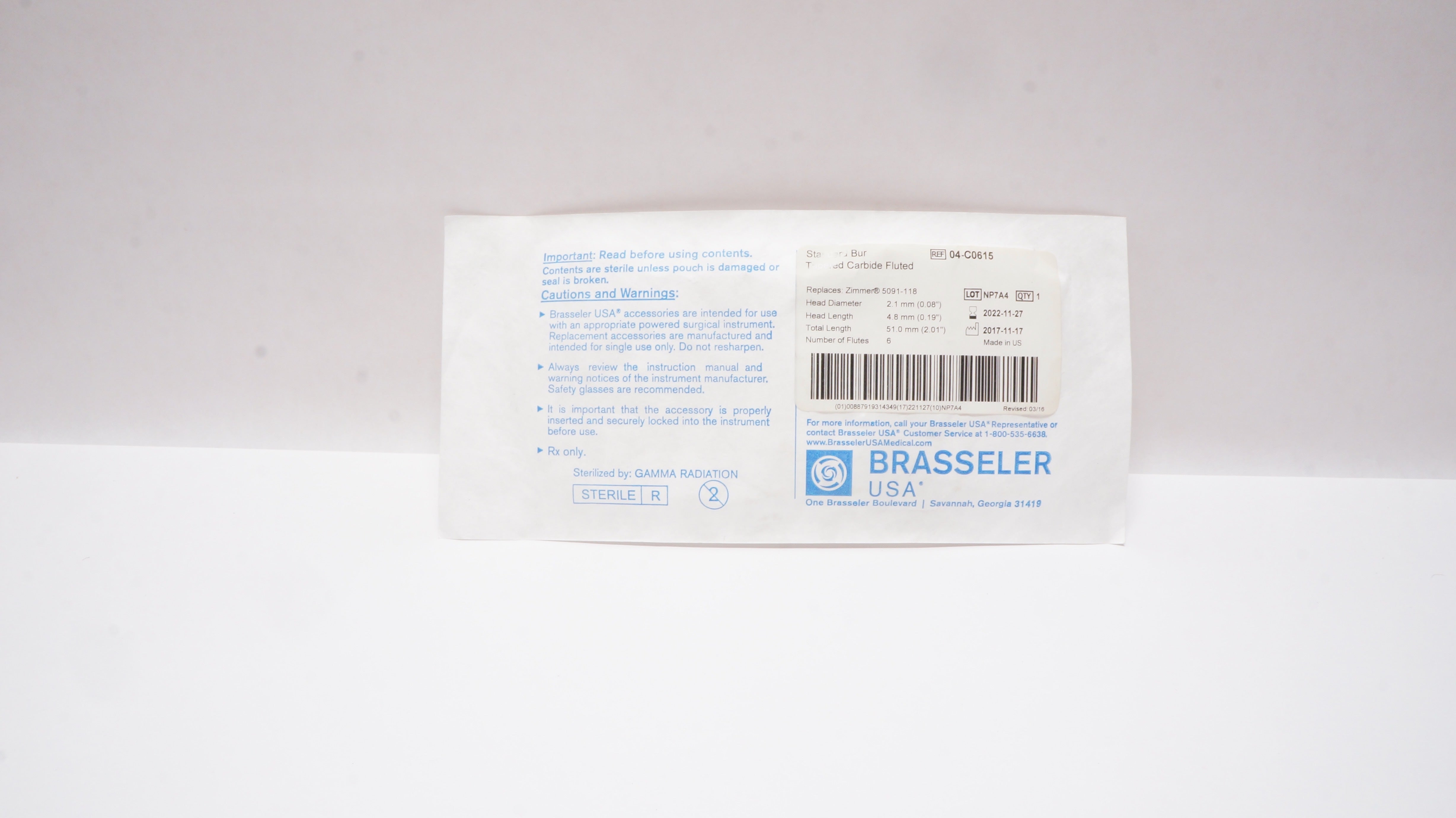 Brasseler 04-C0615 Standard Bur Fluted 6, 0.08inch x 0.19inch x 2.01inch (x)