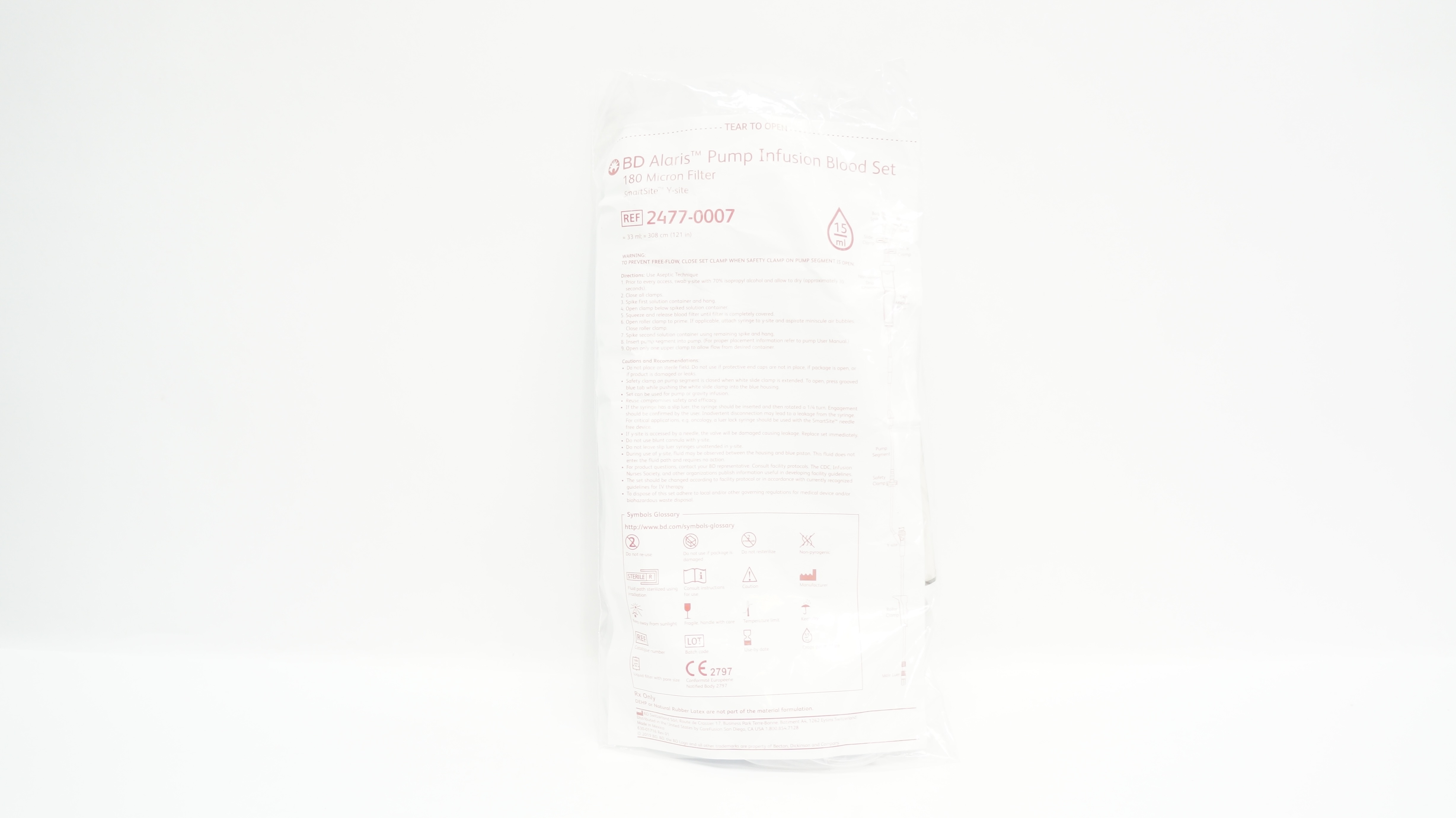 BD 2477-0007 Alaris Pump Infusion Blood Set 180 Micron Filter 33ml x 121inch (x)