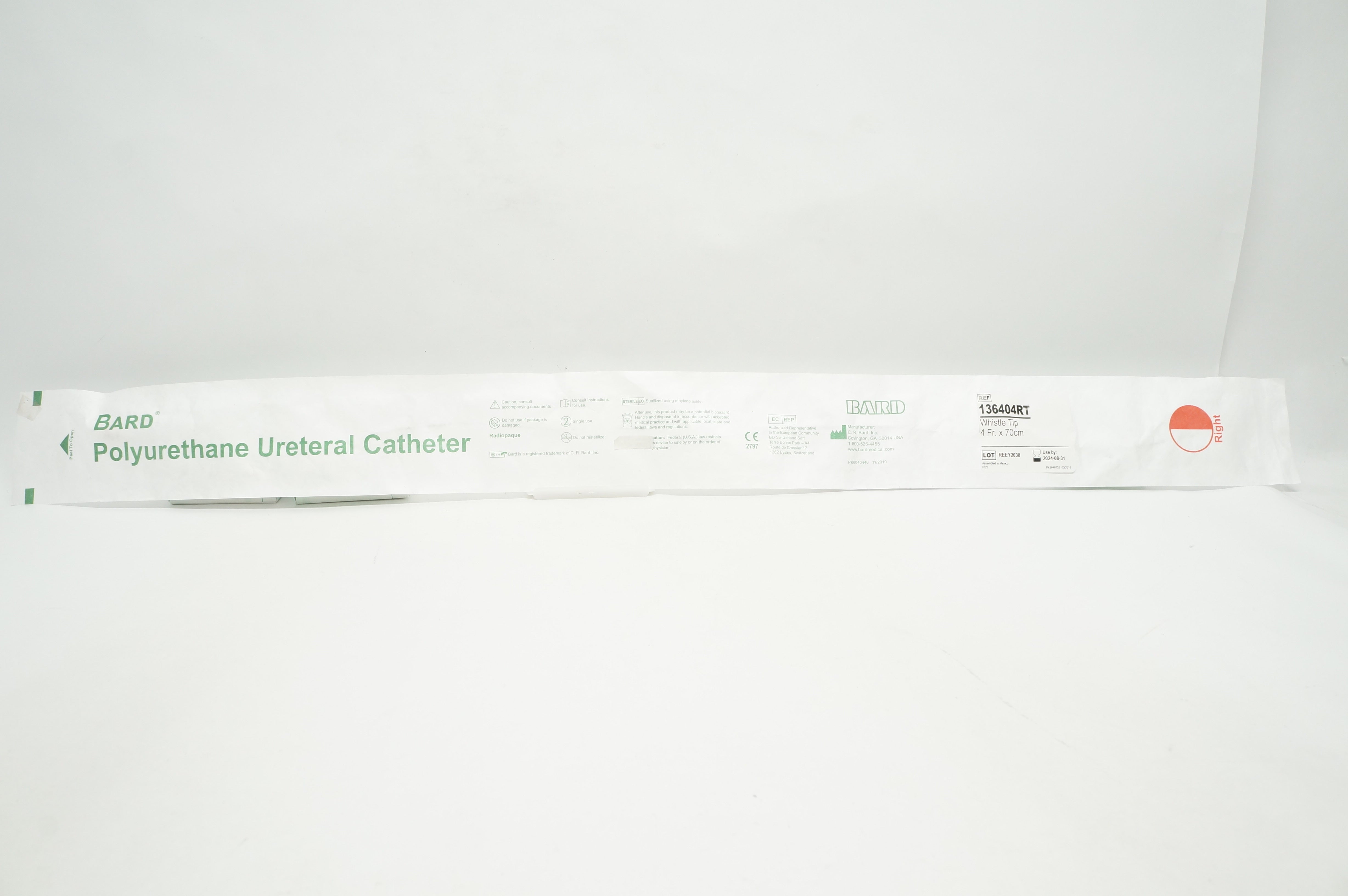 Bard 136404RT Polyurethane Ureteral Cath. Whistle Tip 4Fr. x 70cm