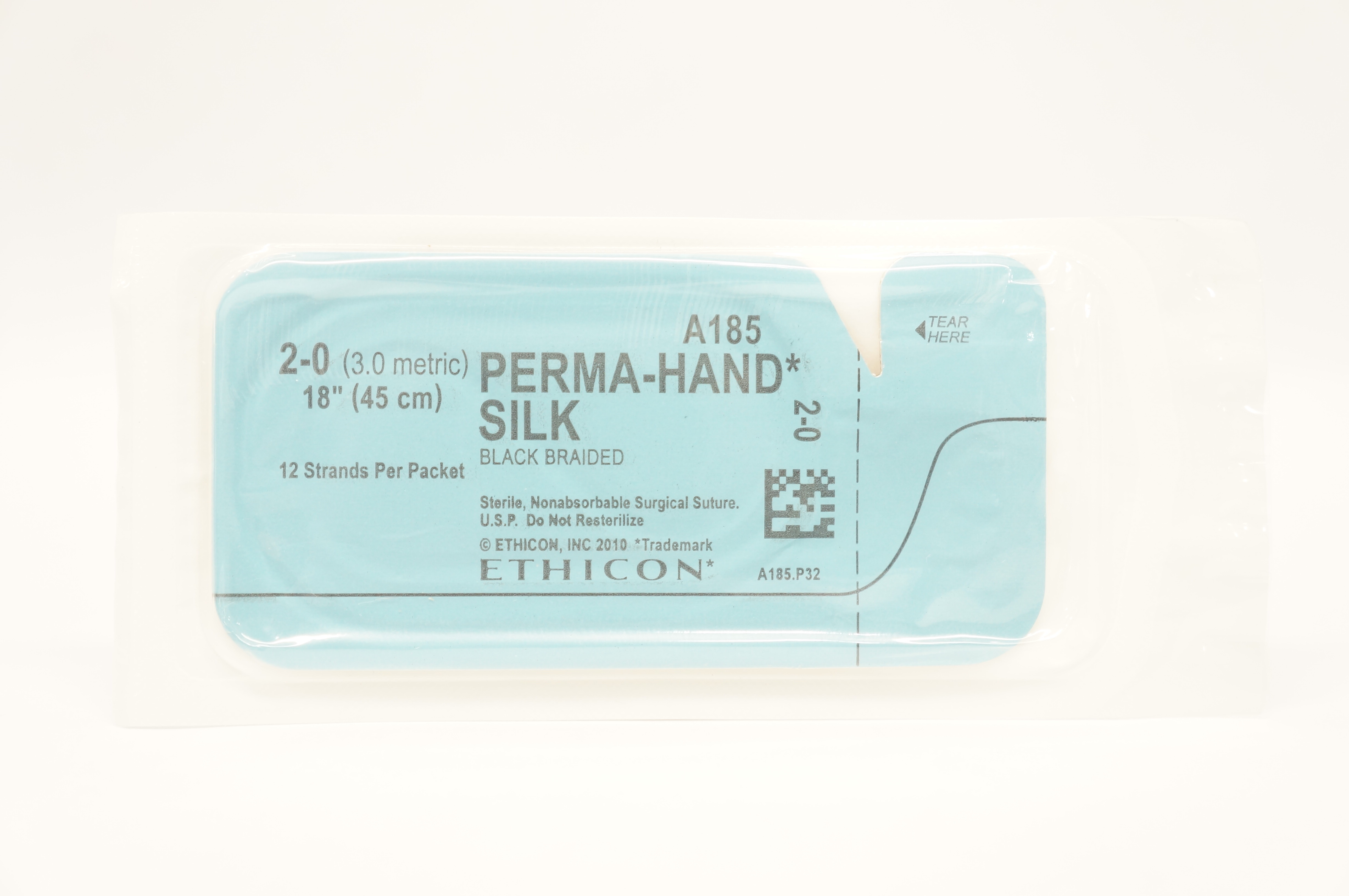 Ethicon A185 2-0 Perma-Hand Silk Black Braided Stre, 18inch