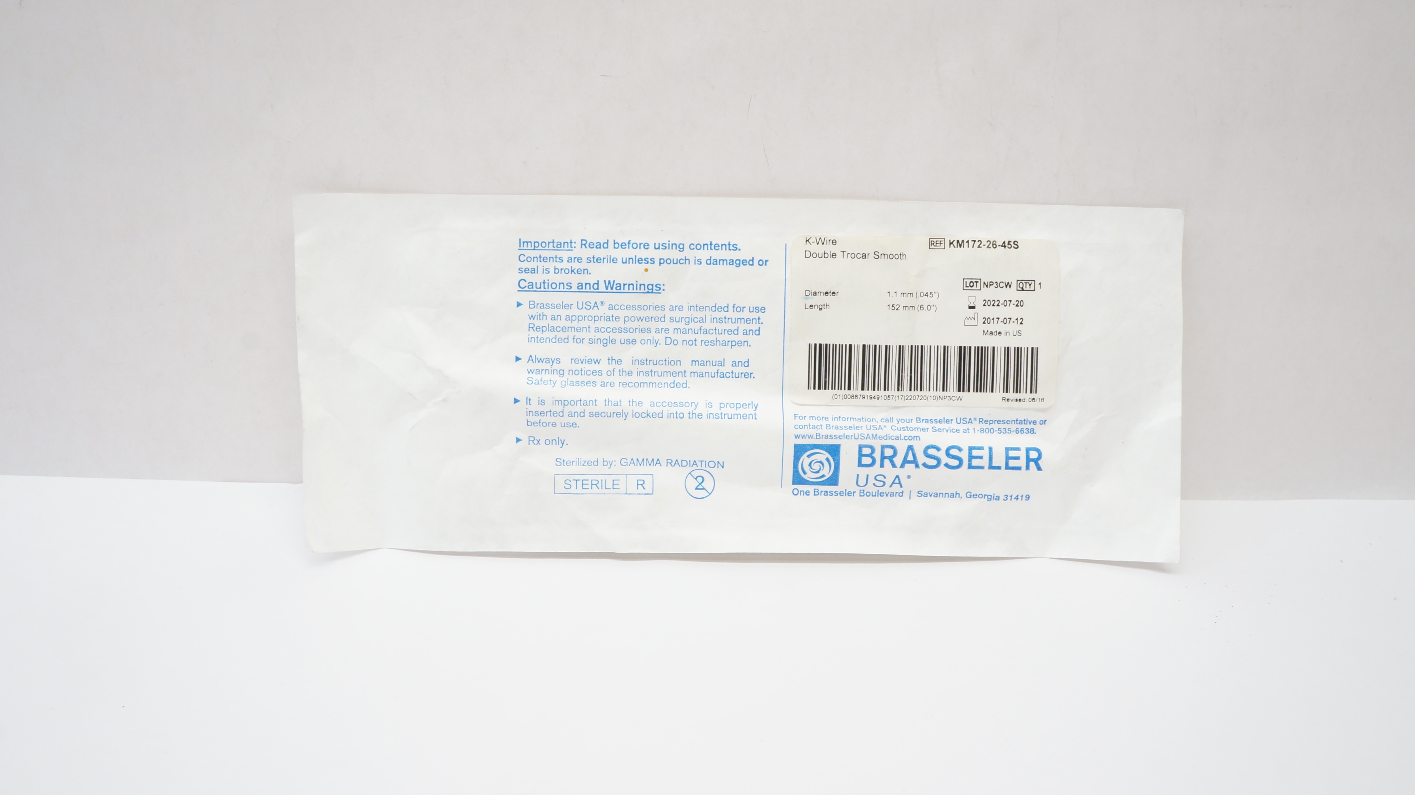 Brasseler KM172-26-45S K-Wire Double Trocar Smooth  1.1mm x 152mm (x)