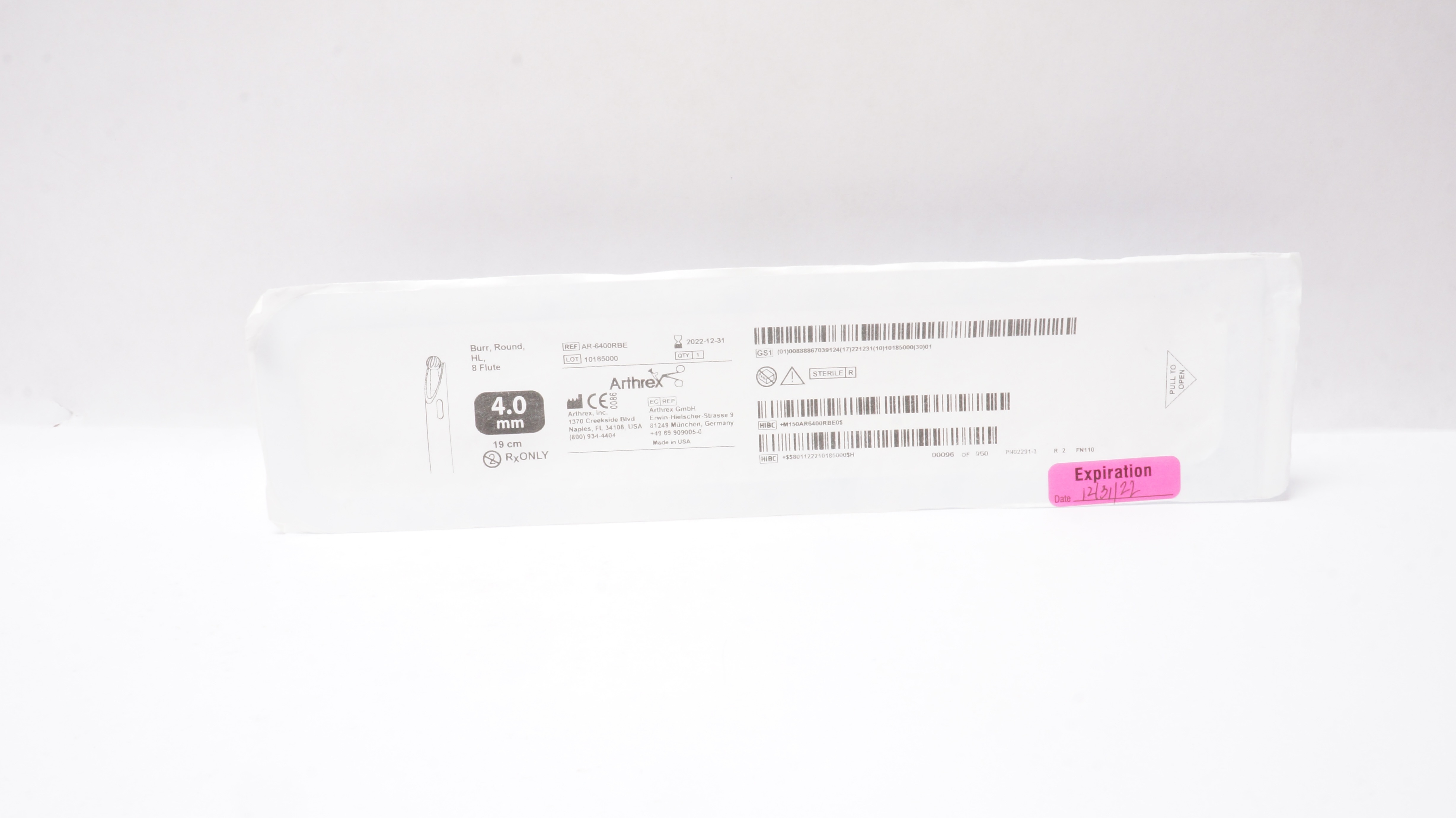 Arthrex AR-6400RBE Burr, Round, 8 Flute 4.0mm x 19cm (x)